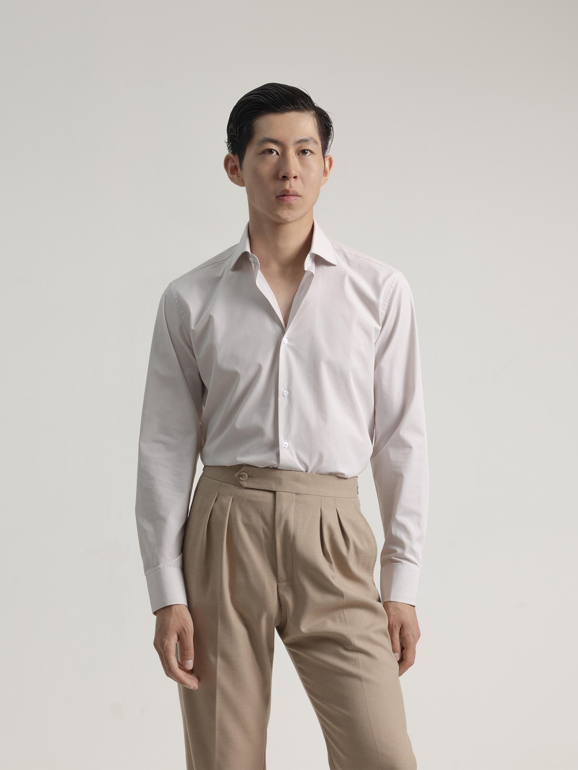 LIGHT BROWN PINSTRIPE DRESS SHIRT