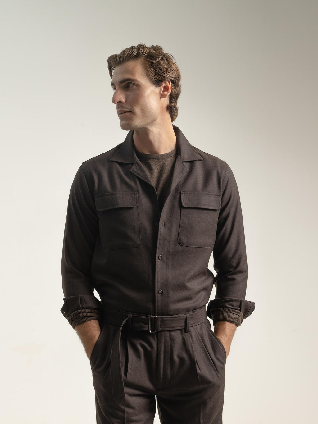 DARK BROWN WOOL SET SHIRT