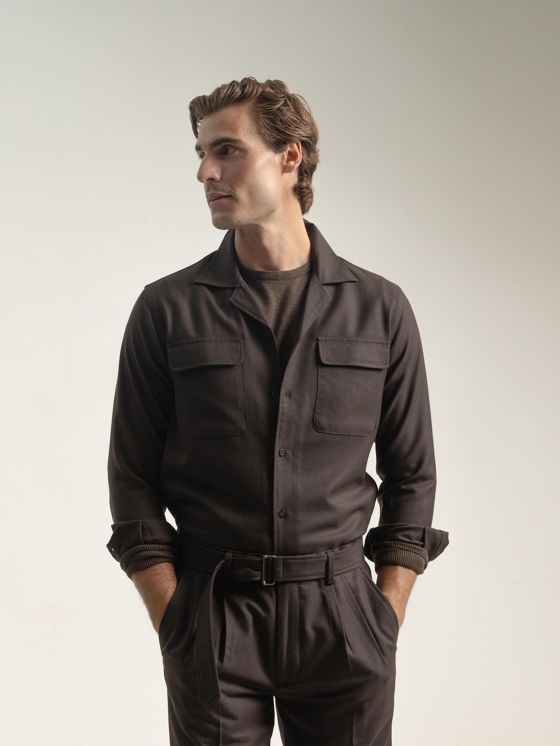 DARK BROWN WOOL SET SHIRT