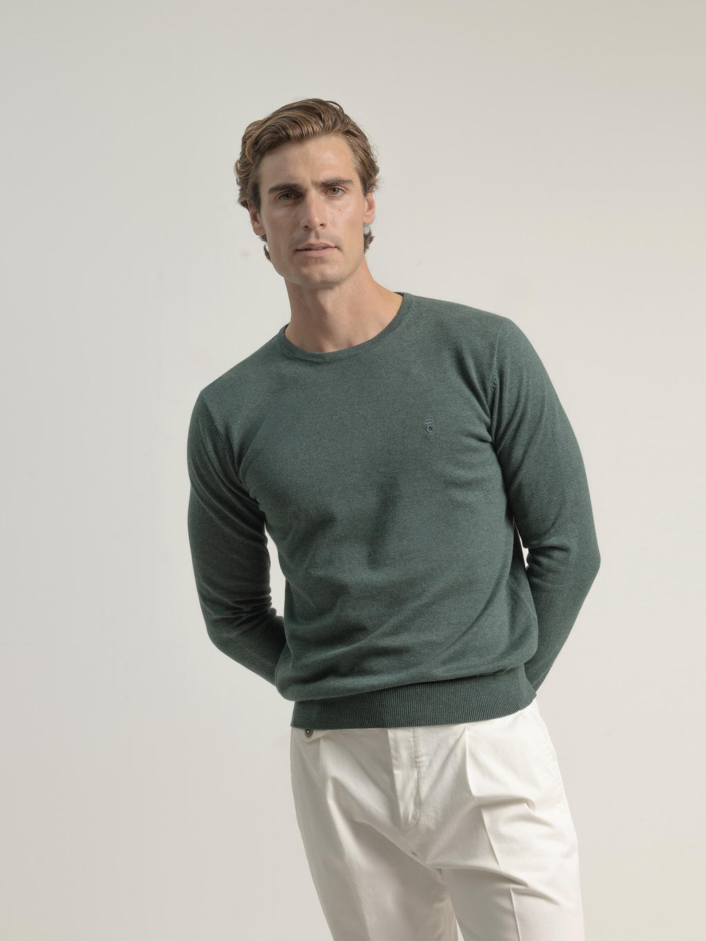 FOREST GREEN COTTON ROUND NECK SWEATER