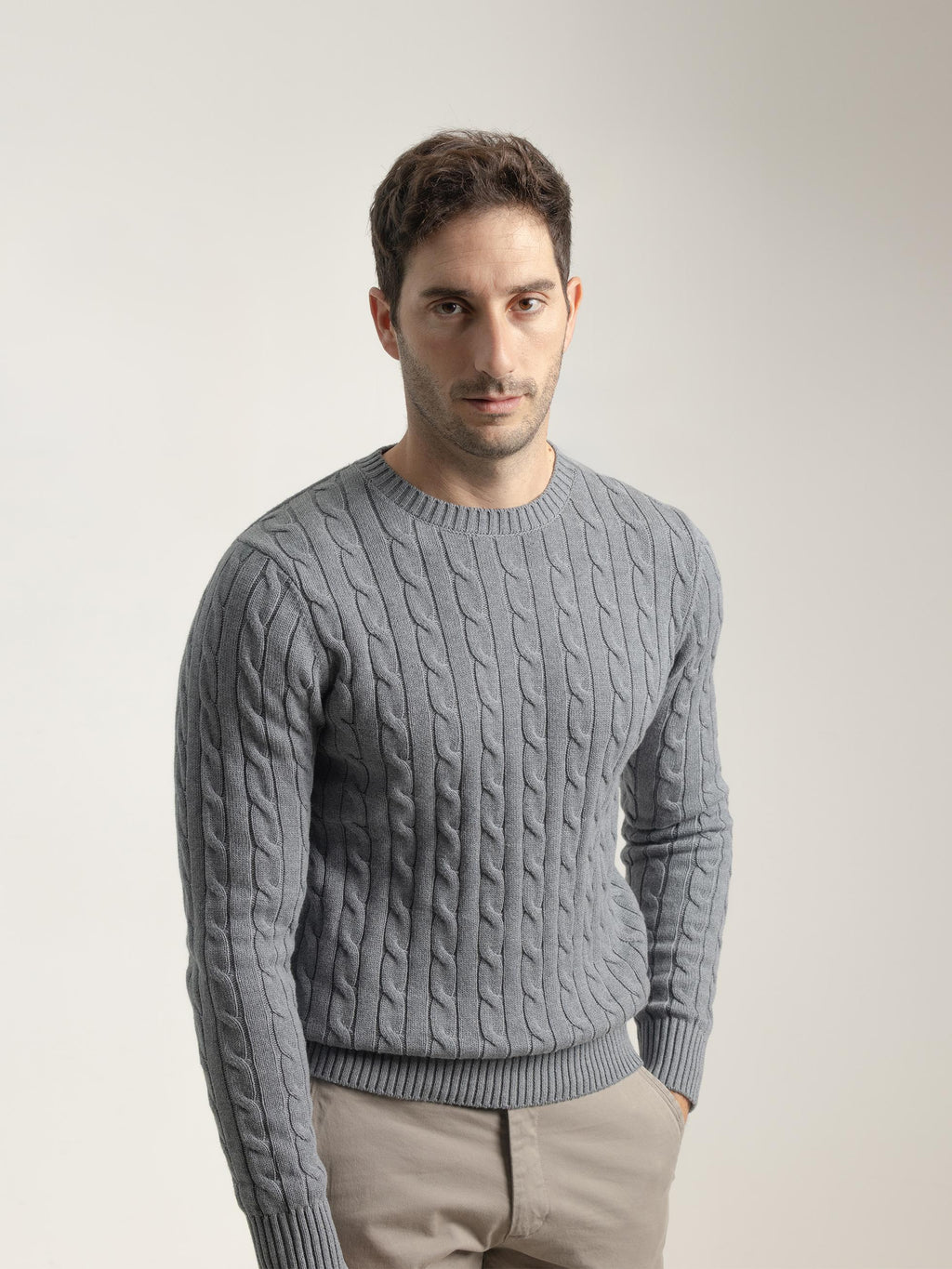 GREY CABLE KNIT SWEATER