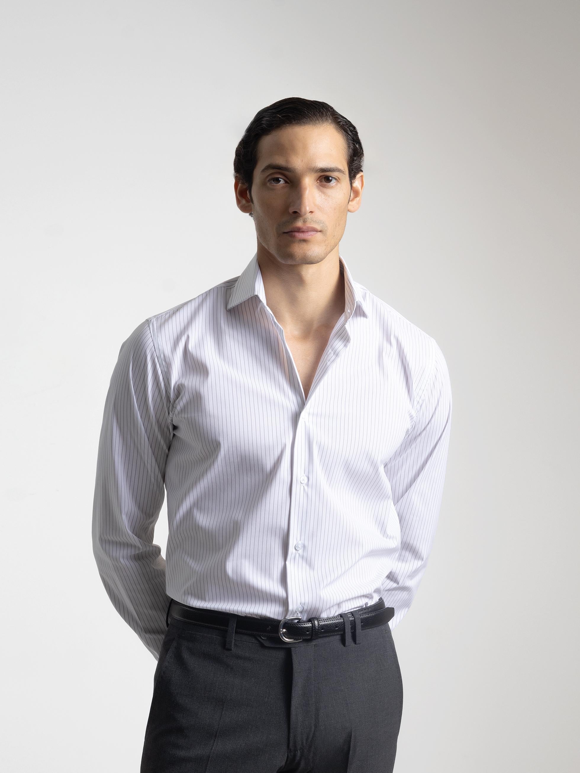 GREY STRIPED DRESS SHIRT