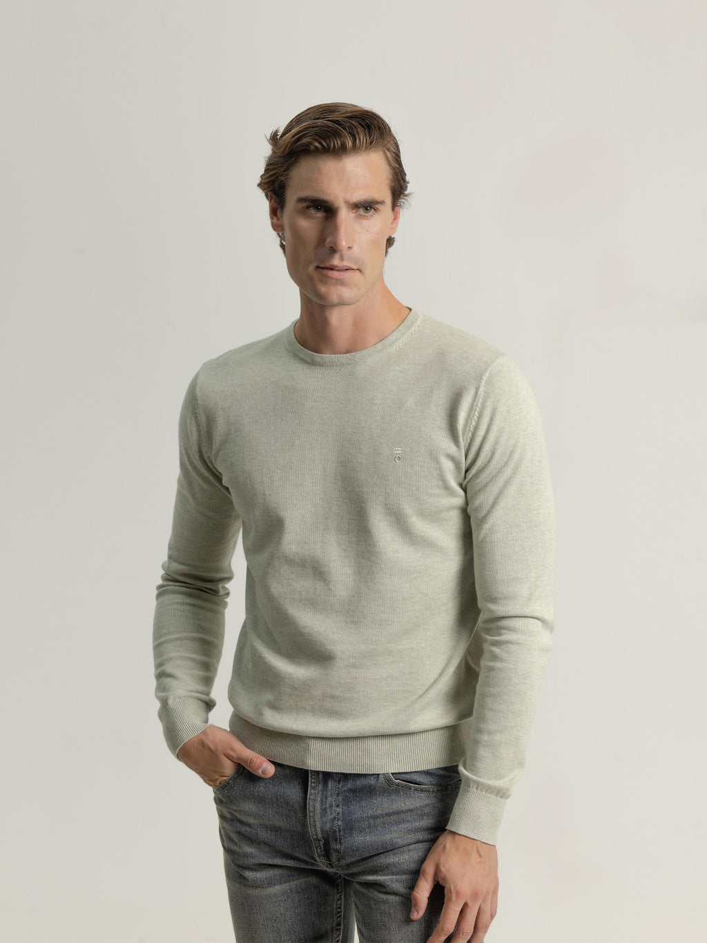 ALOE GREEN COTTON ROUND NECK SWEATER