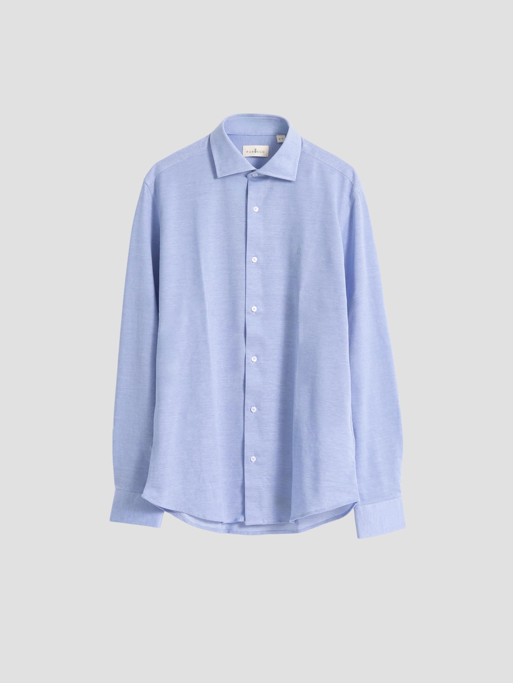 BLUE MICRO STRUCTURE COTTON SHIRT