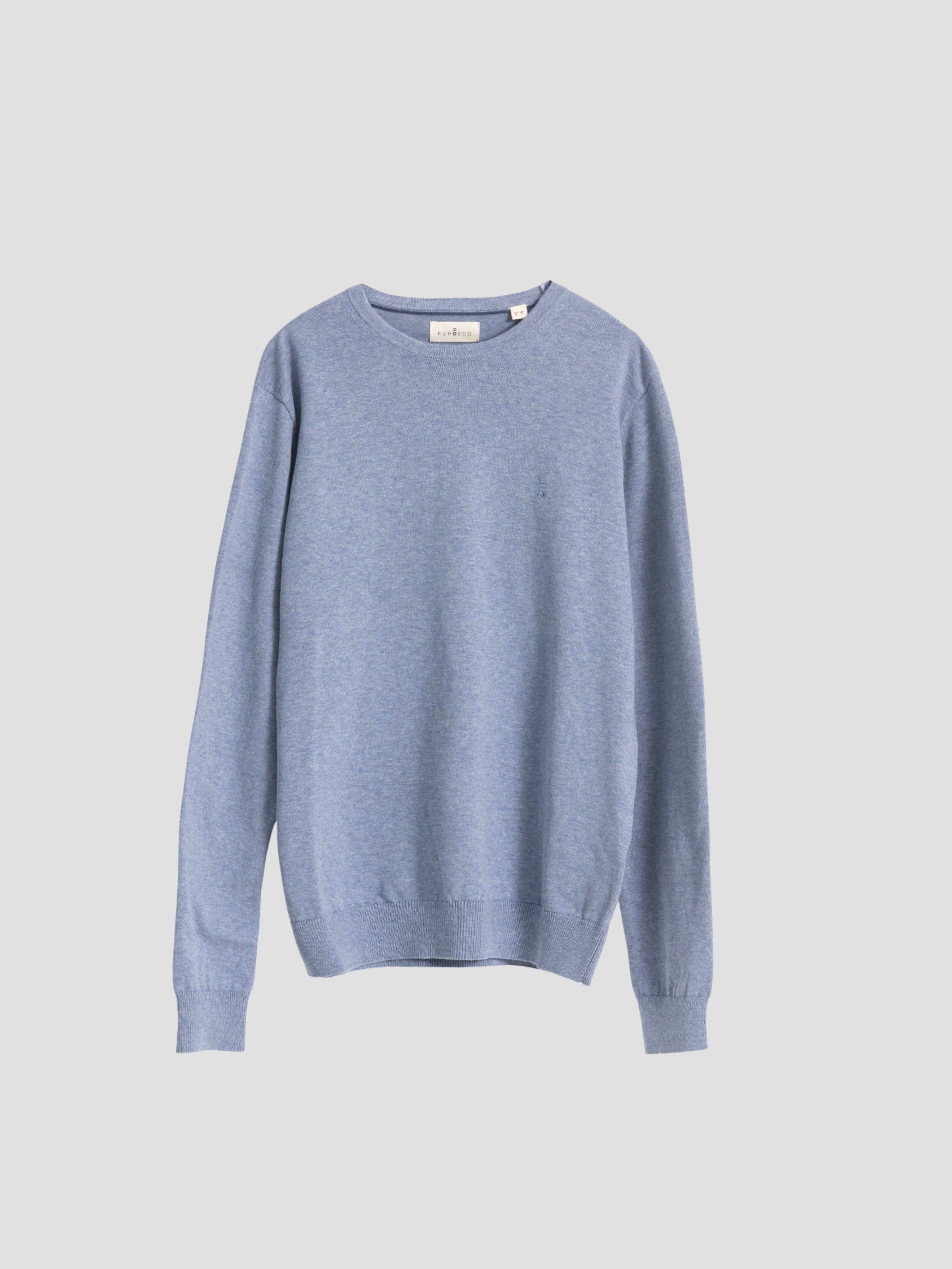 BLUE COTTON ROUND NECK SWEATER