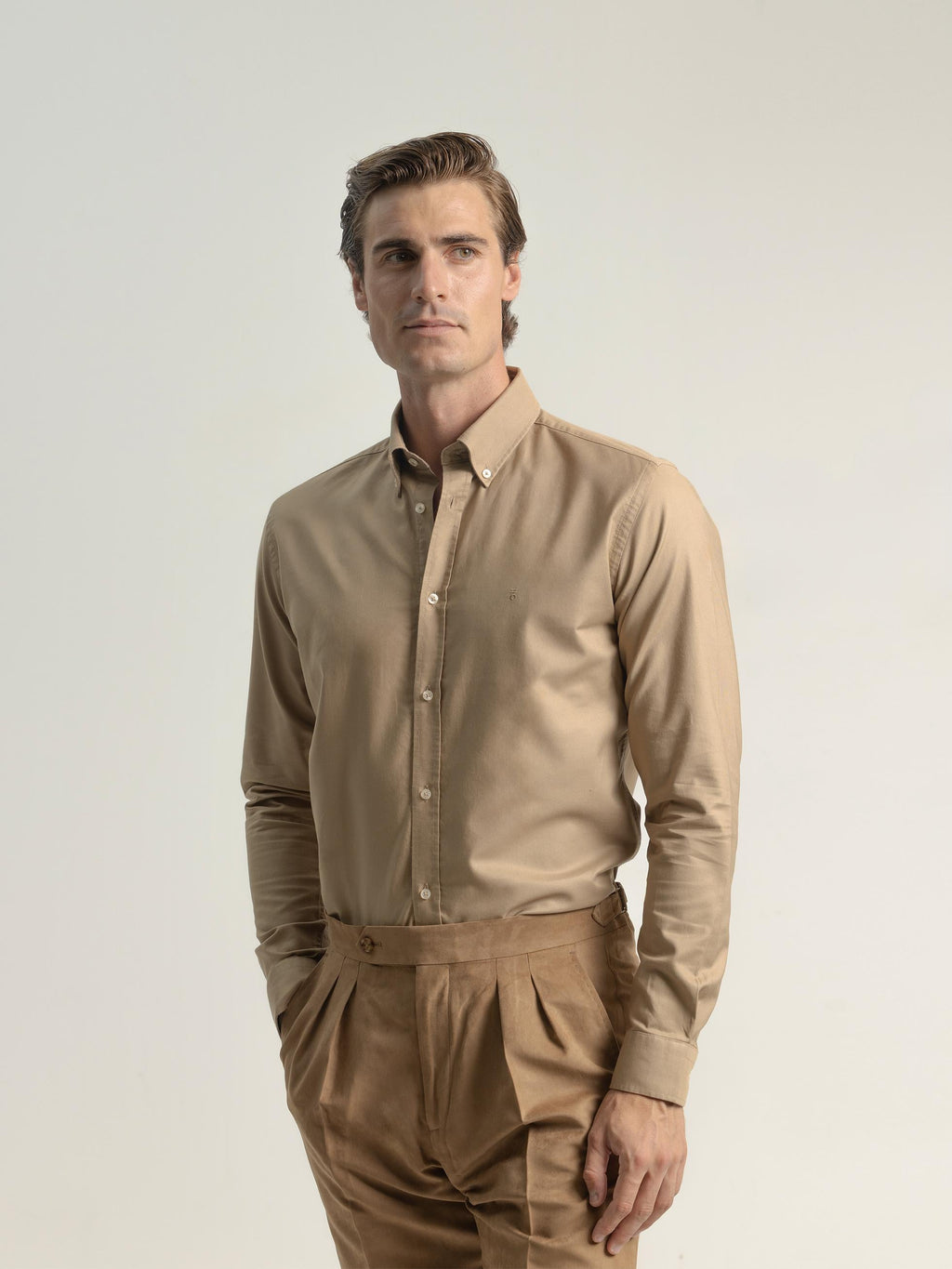 CAMEL COTTON OXFORD SHIRT