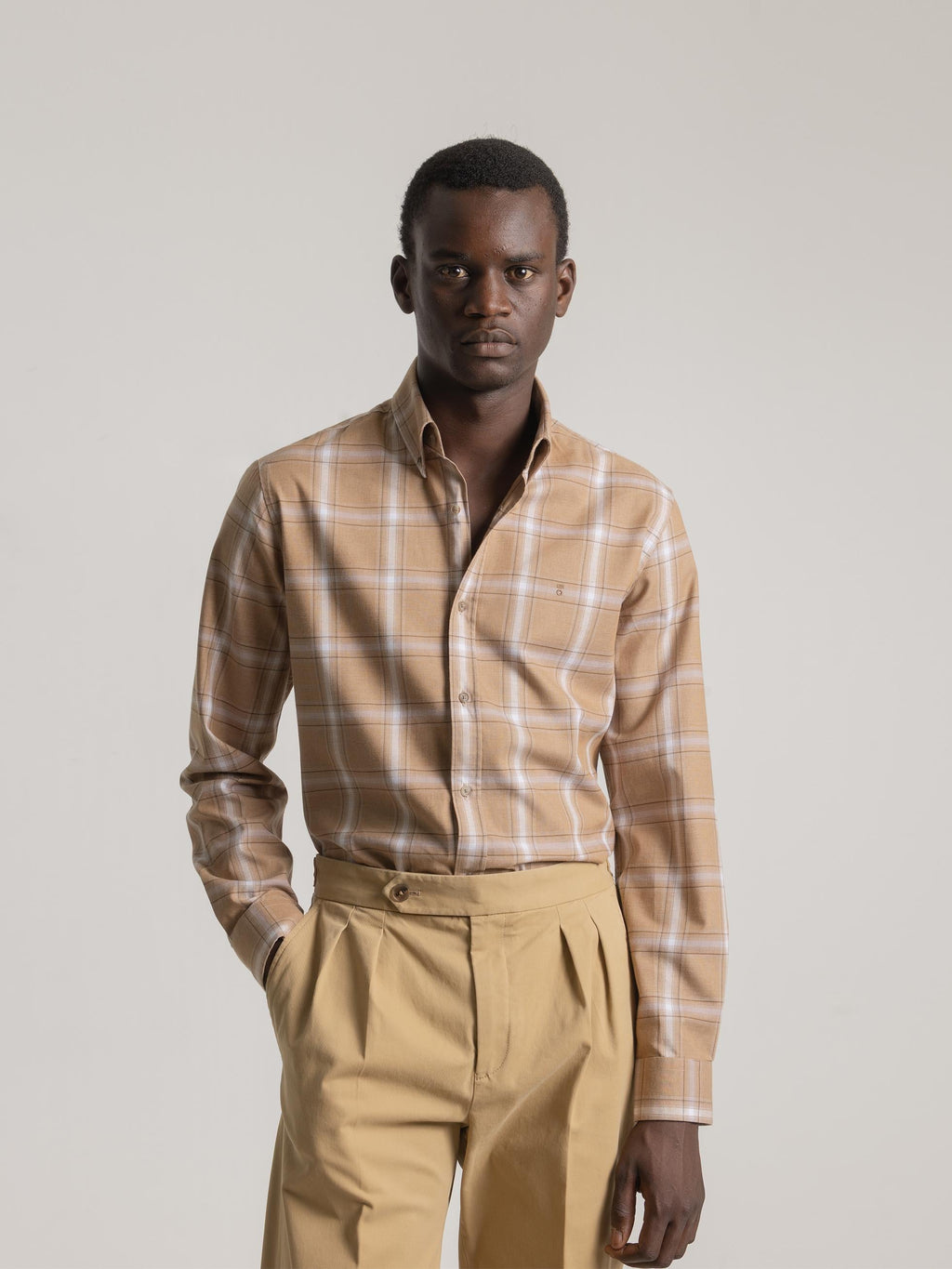 CARAMEL TARTAN CHECK CASUAL SHIRT