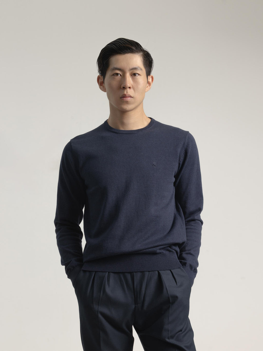 INK BLUE COTTON ROUND NECK SWEATER