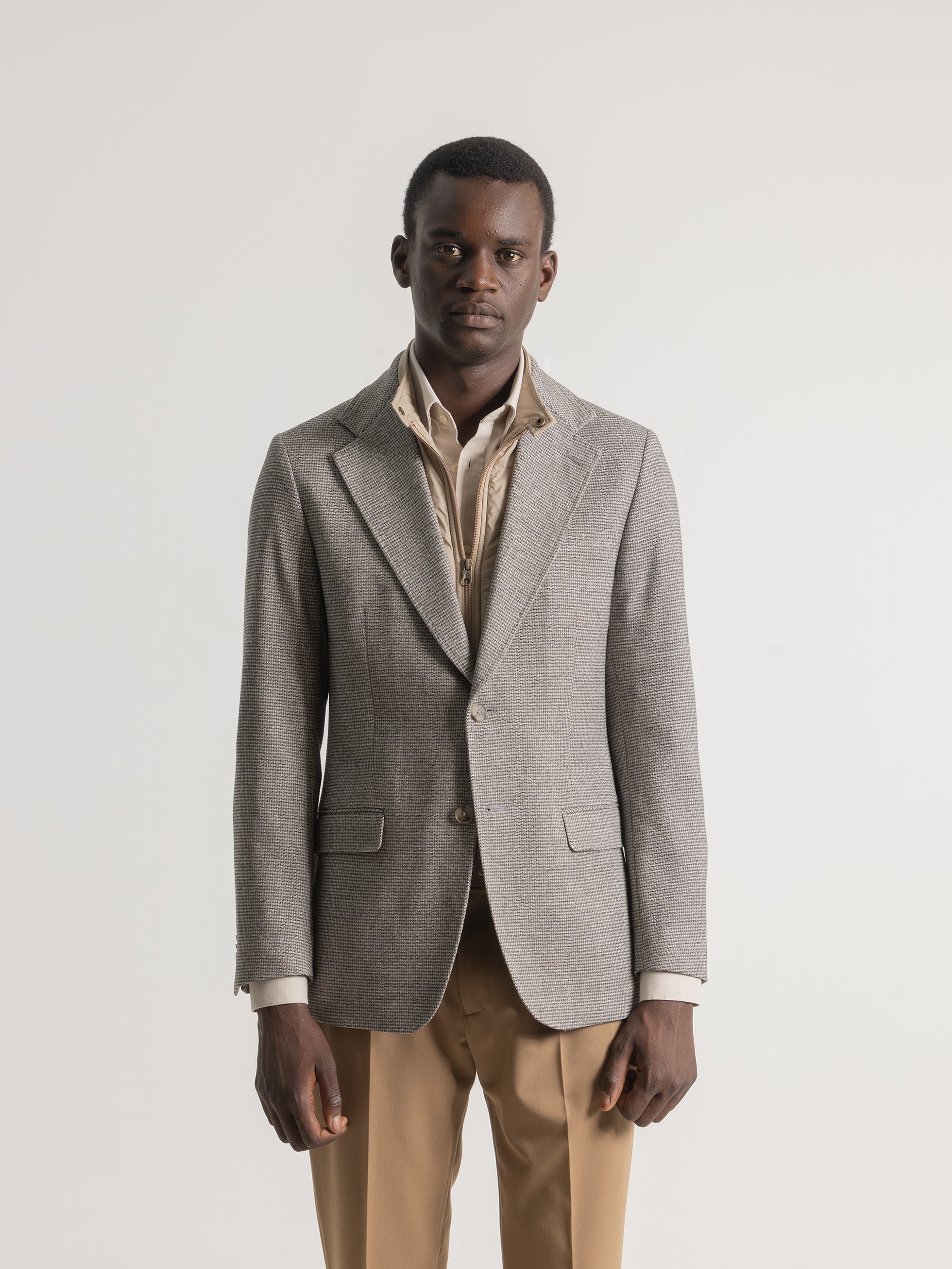 BROWN HOUNDSTOOTH REMOVABLE COLLAR BLAZER