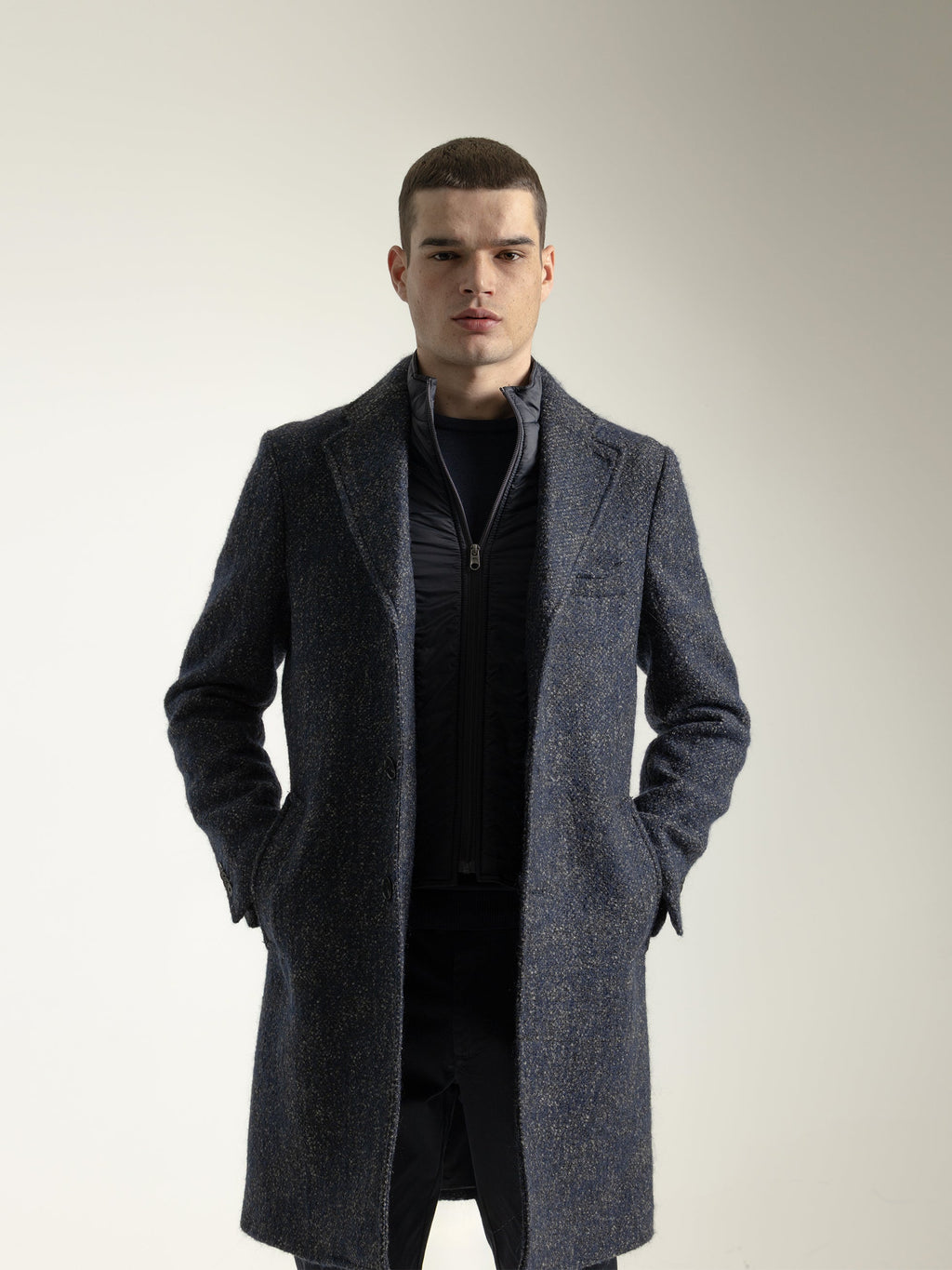 BLUE DETACHABLE COLLAR WOOL COAT