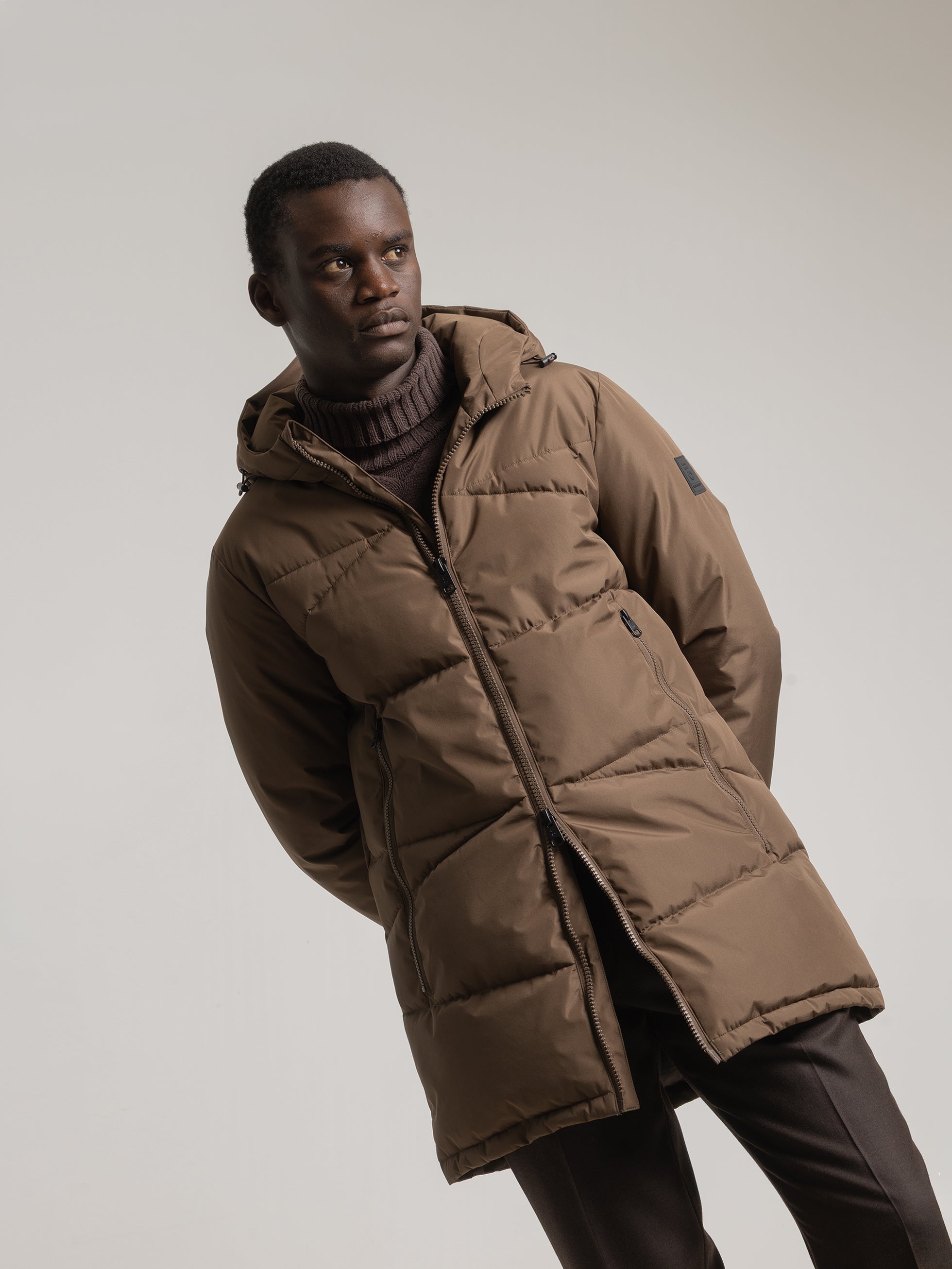 COCOA BROWN PADDED HOODED COAT