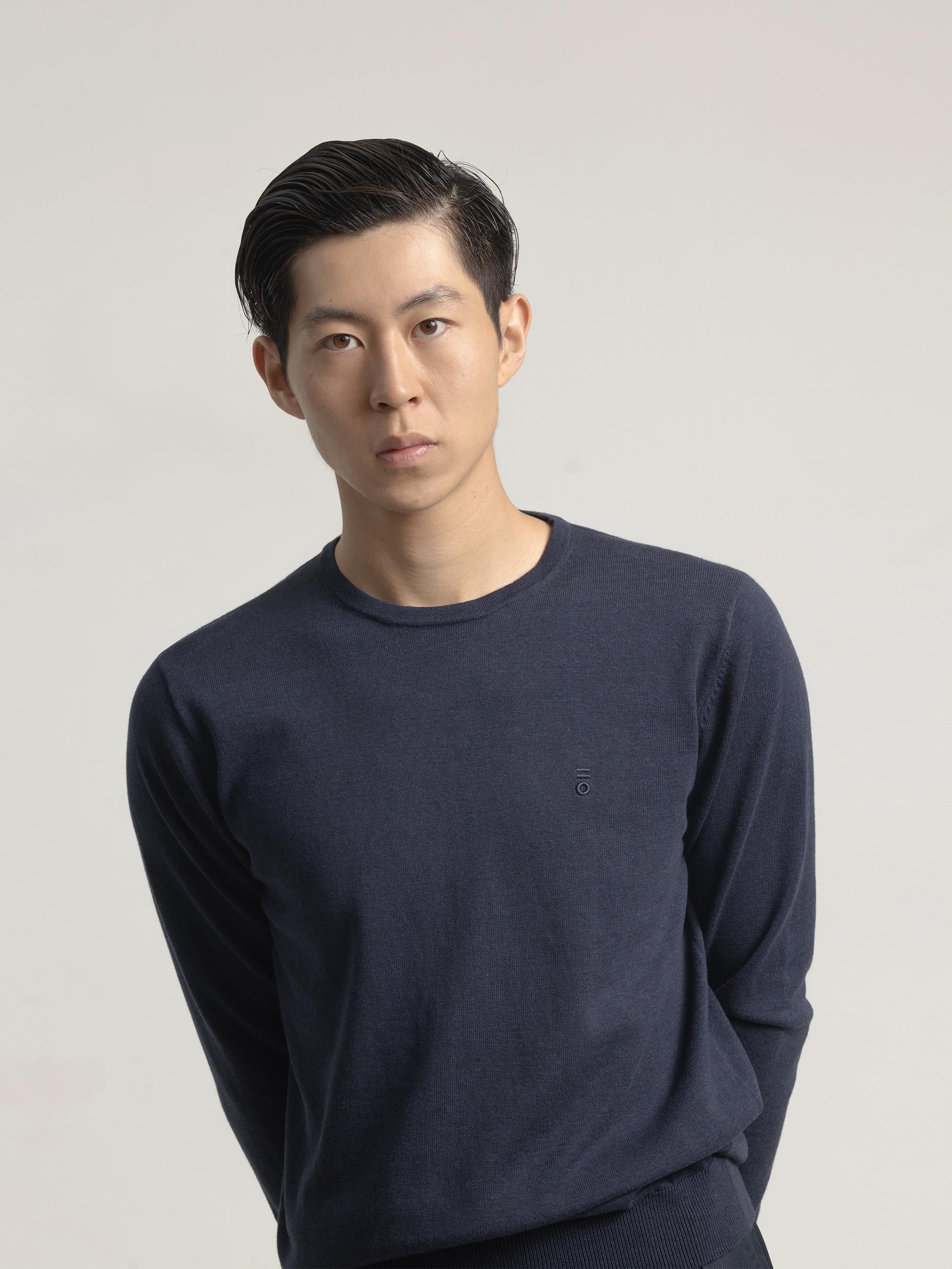 INK BLUE COTTON ROUND NECK SWEATER