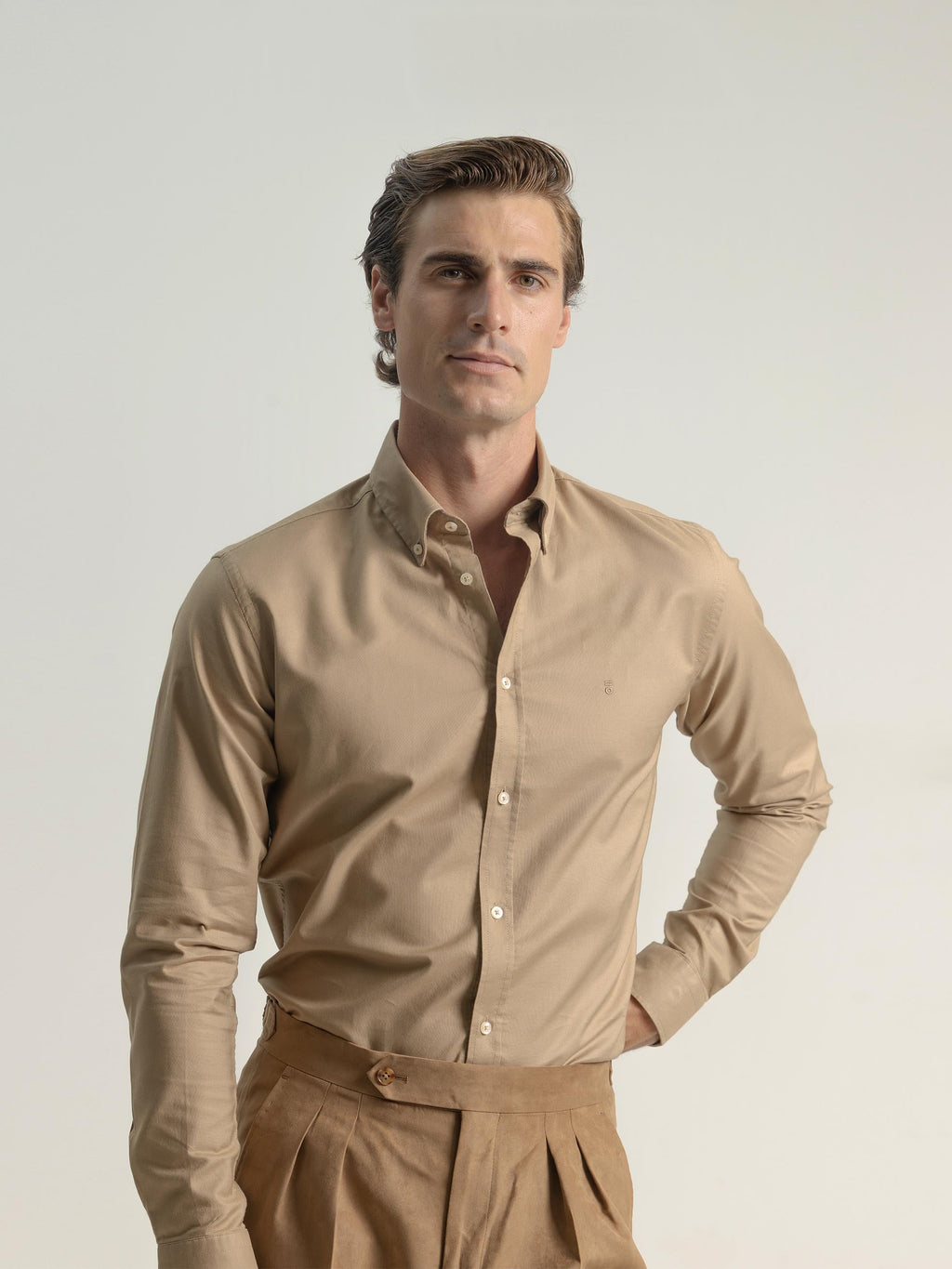 CAMEL COTTON OXFORD SHIRT