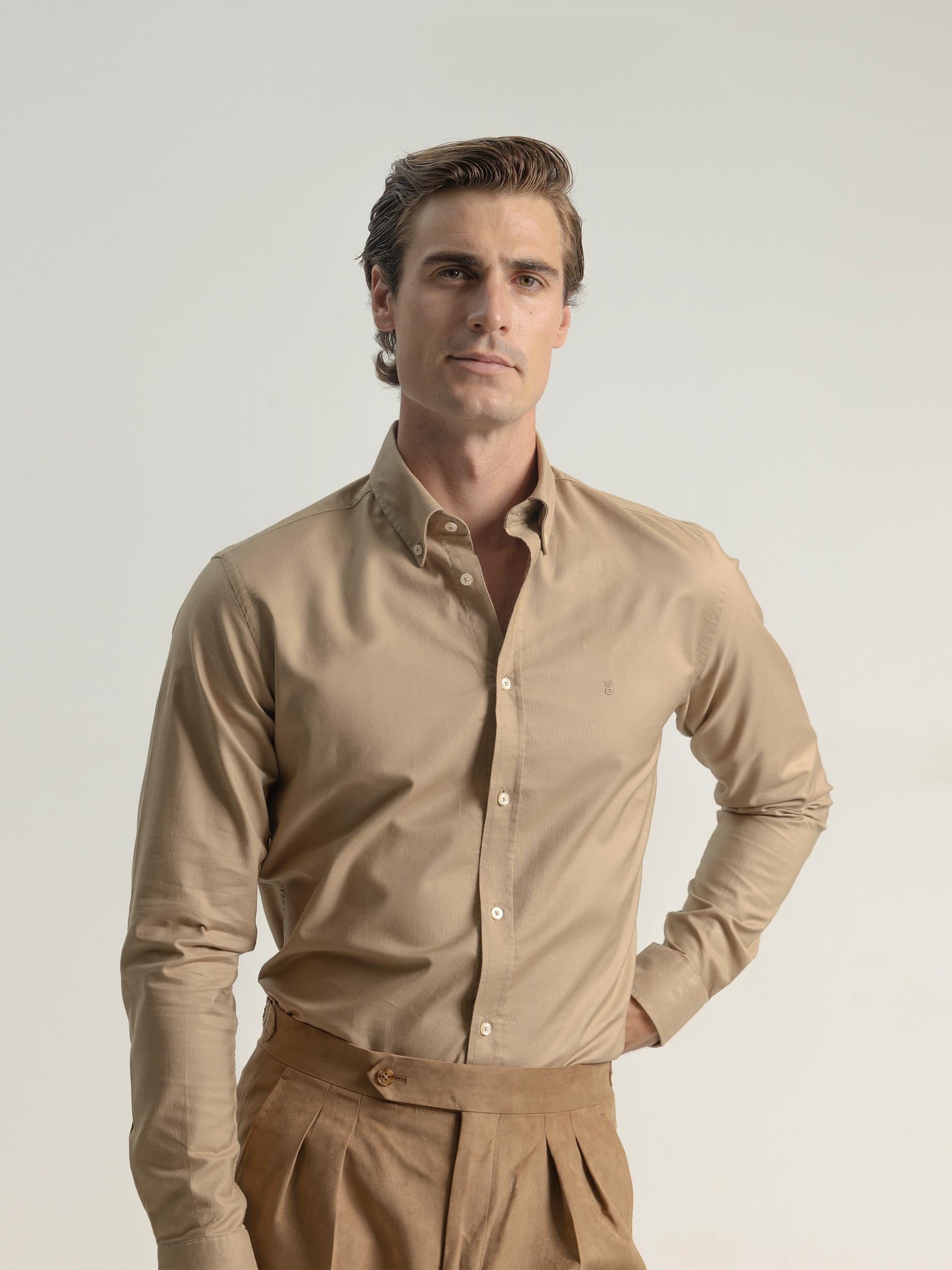 CAMEL COTTON OXFORD SHIRT