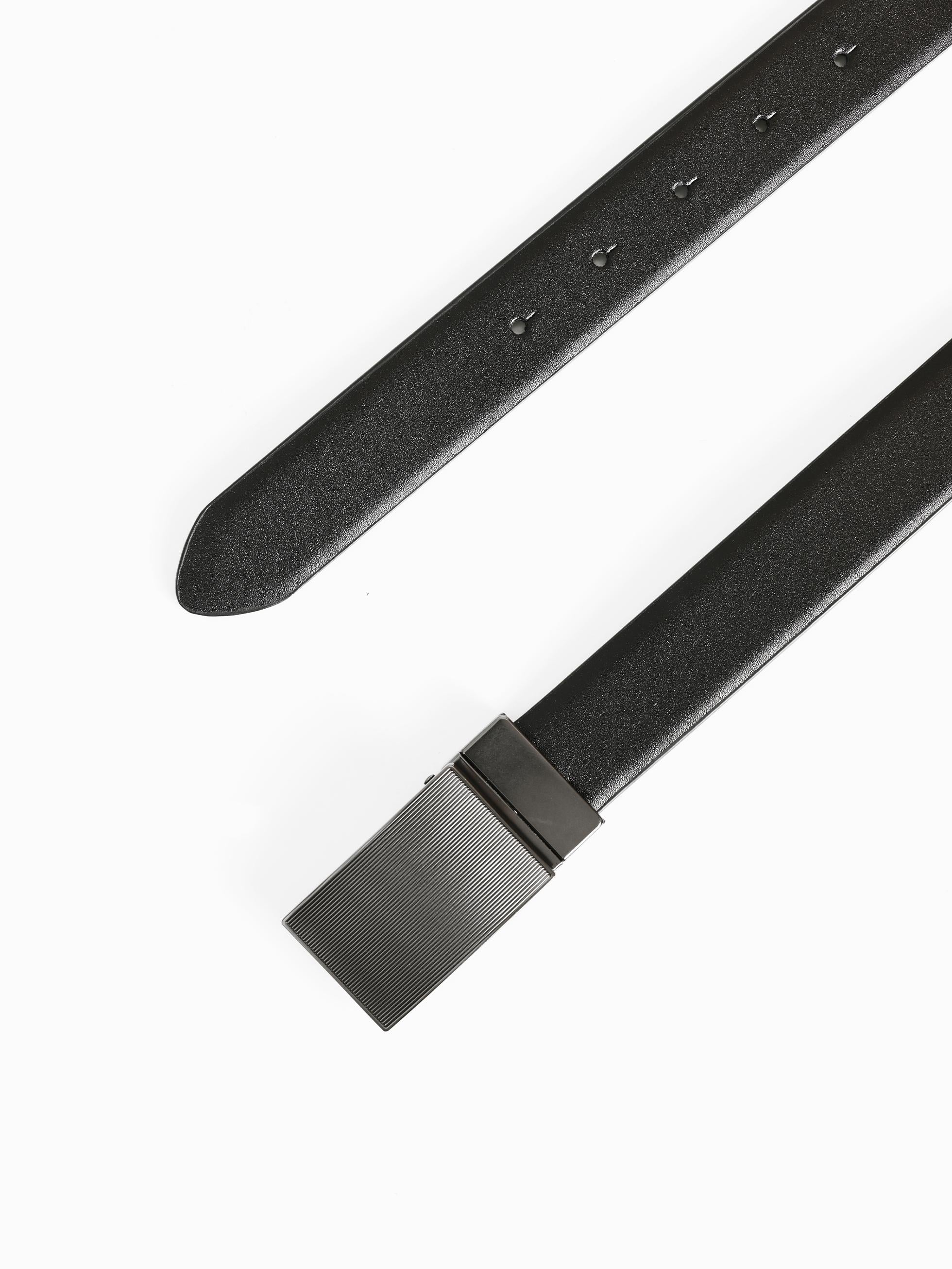 BLACK METAL BUCKLE REVERSIBLE LEATHER BELT