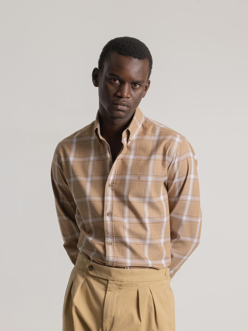 CARAMEL TARTAN CHECK CASUAL SHIRT