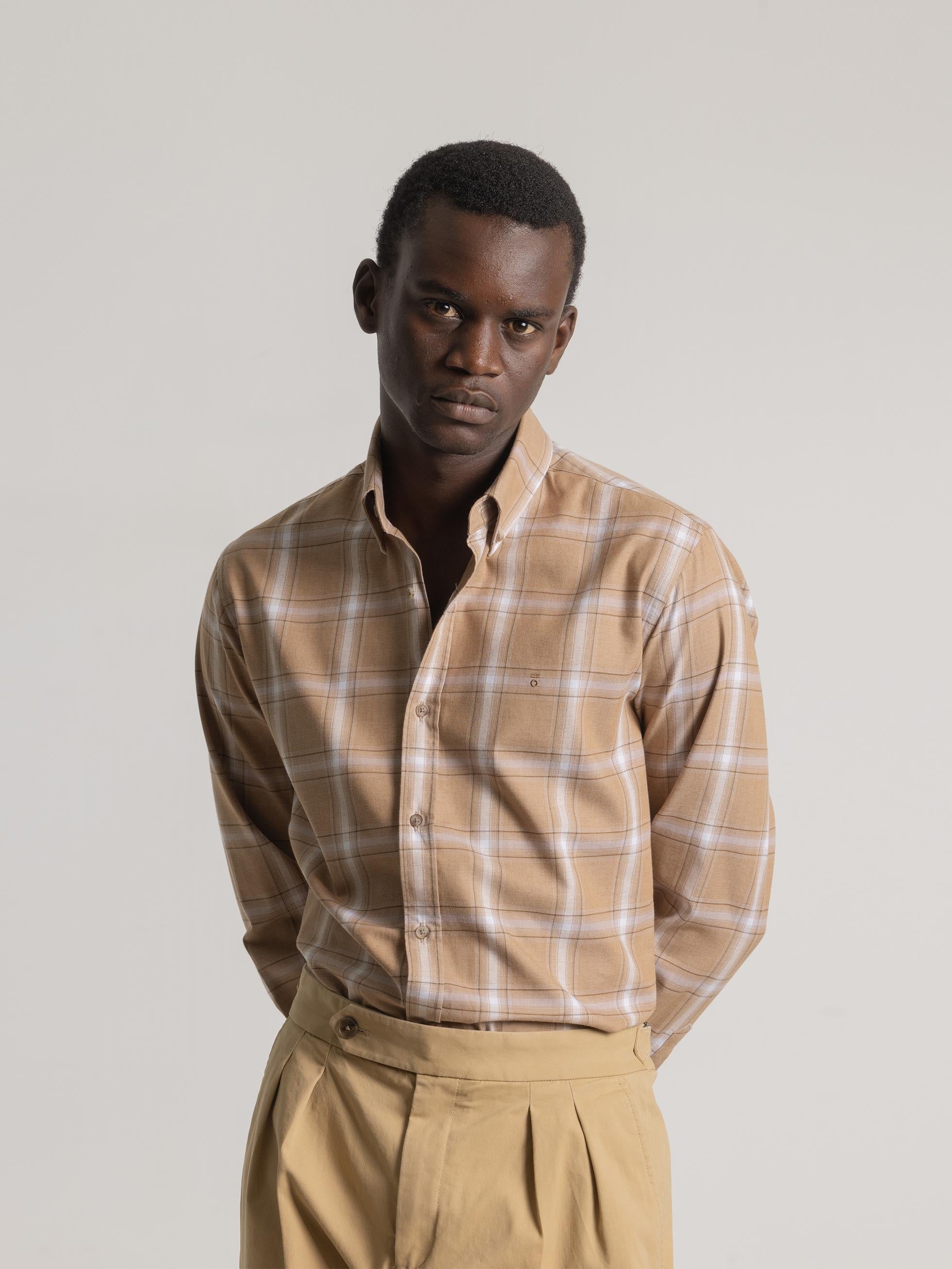 CARAMEL TARTAN CHECK CASUAL SHIRT