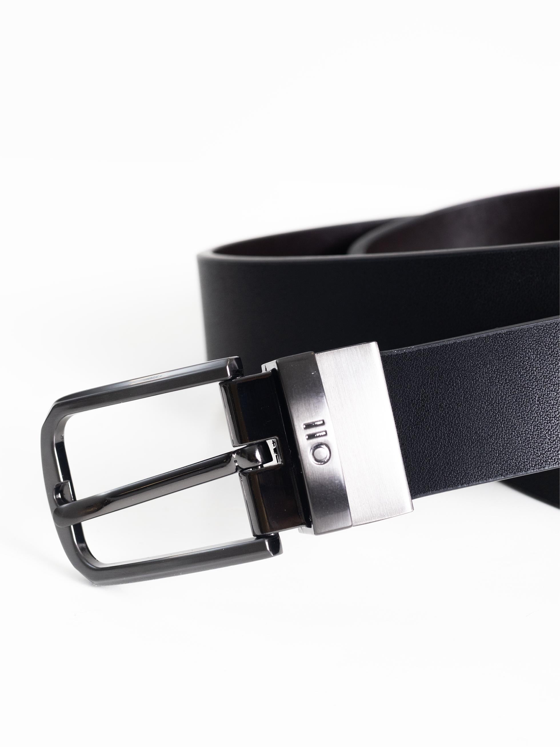 BLACK REVERSIBLE LEATHER BELT