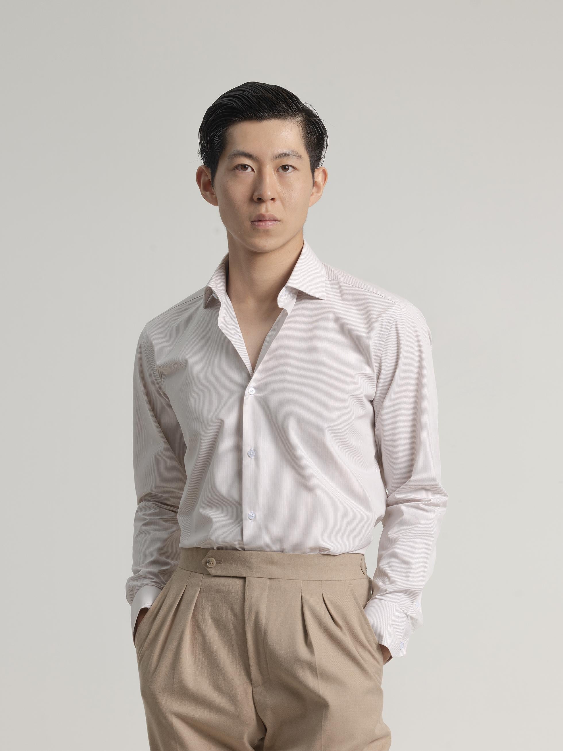 LIGHT BROWN PINSTRIPE DRESS SHIRT