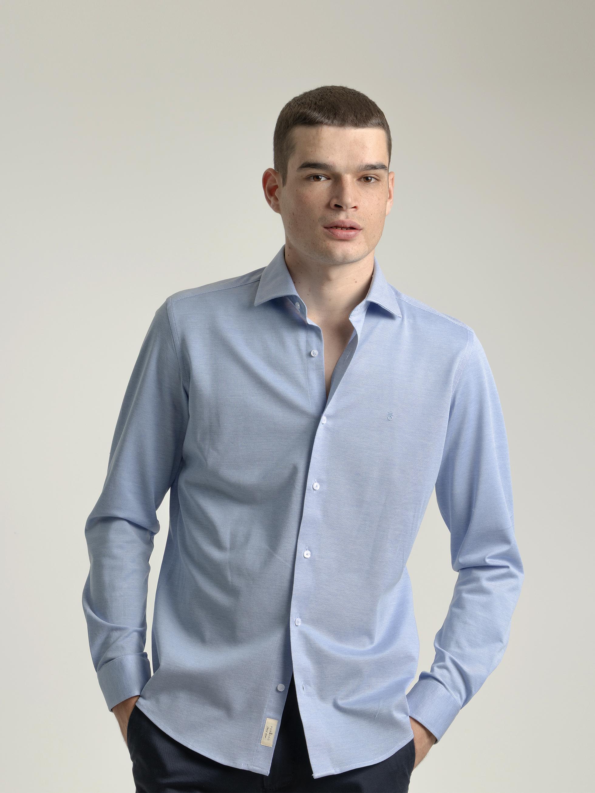 BLUE MICRO STRUCTURE COTTON SHIRT