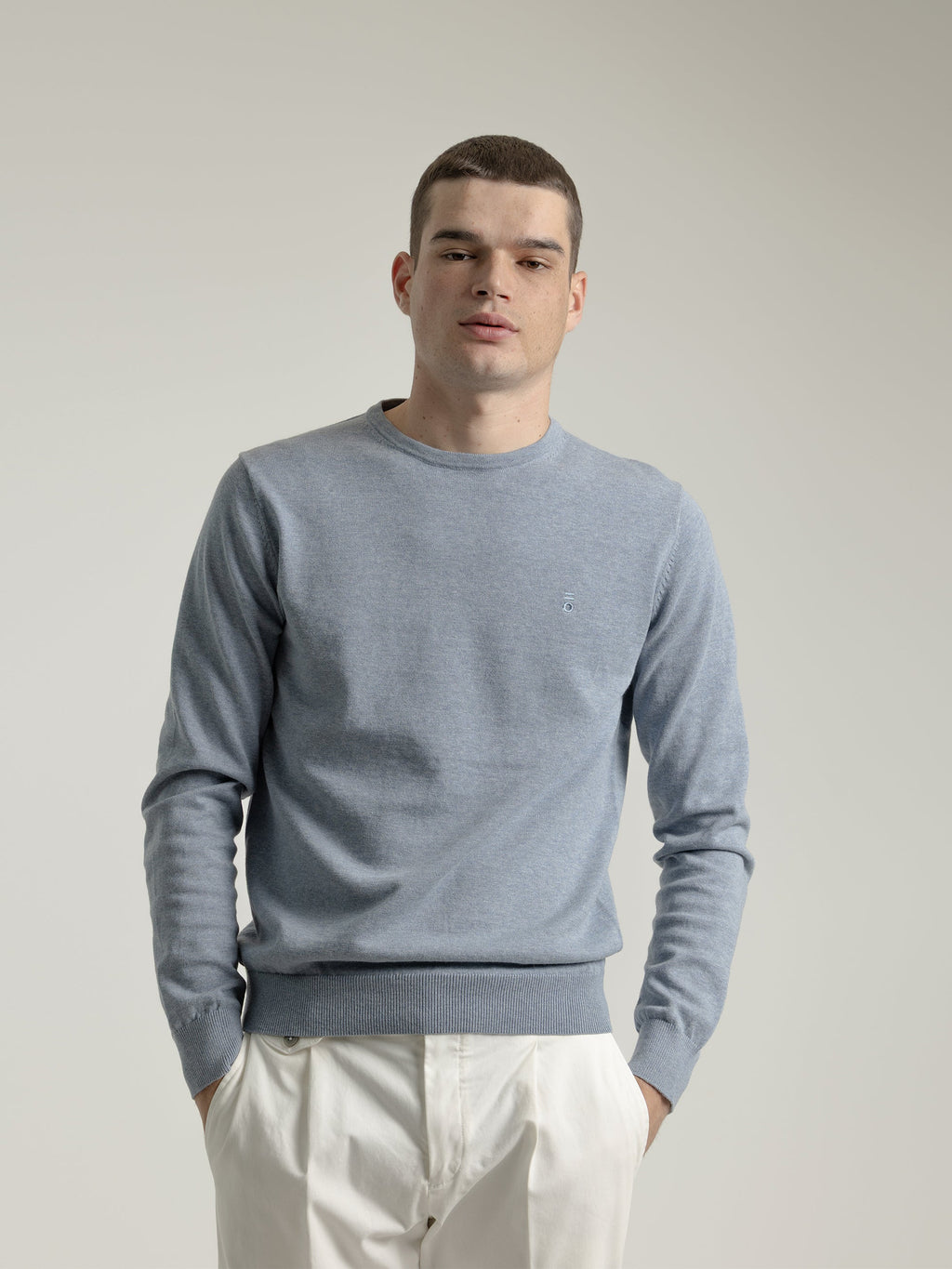 BLUE COTTON ROUND NECK SWEATER