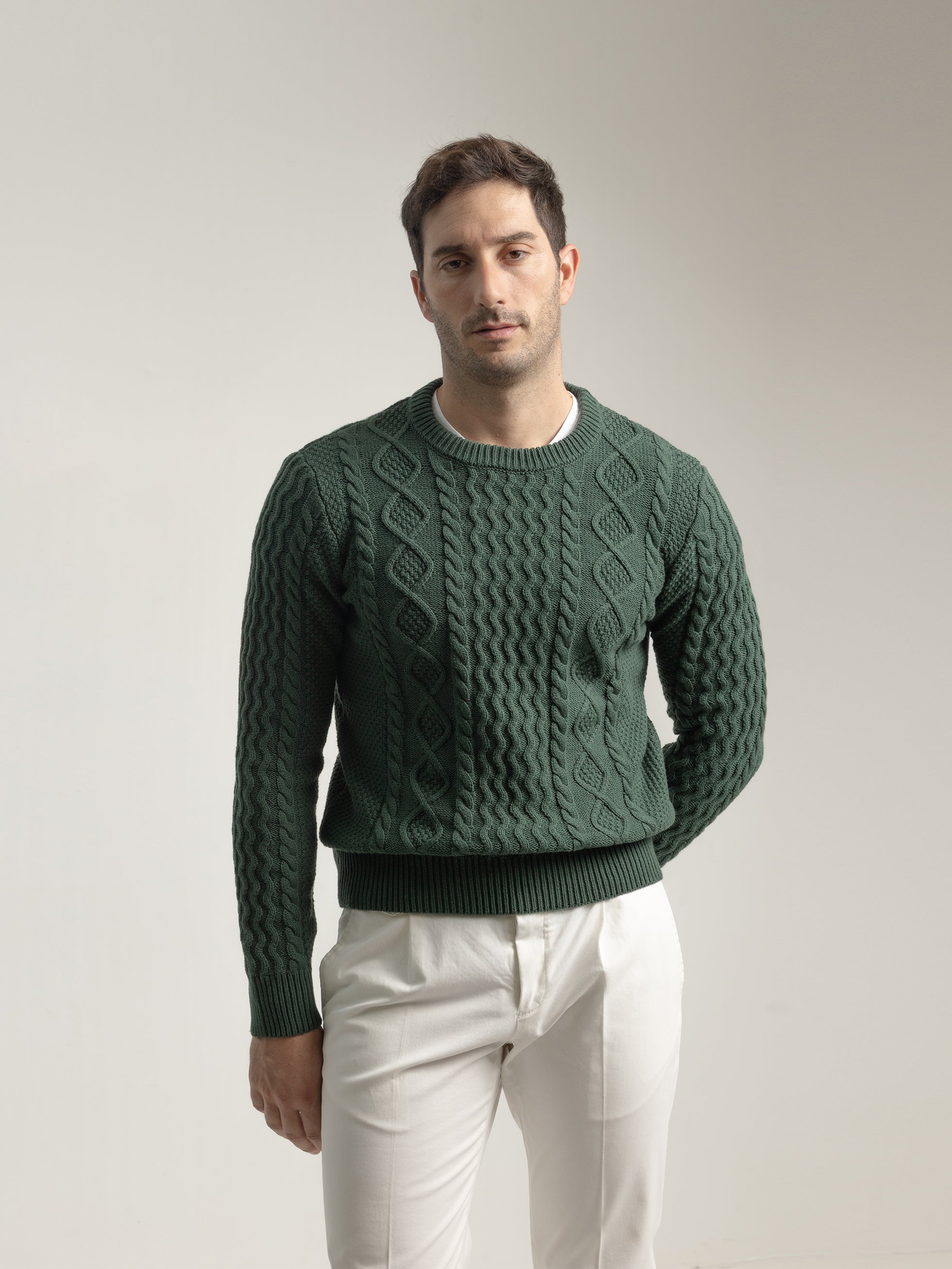 GREEN ARAN SWEATER