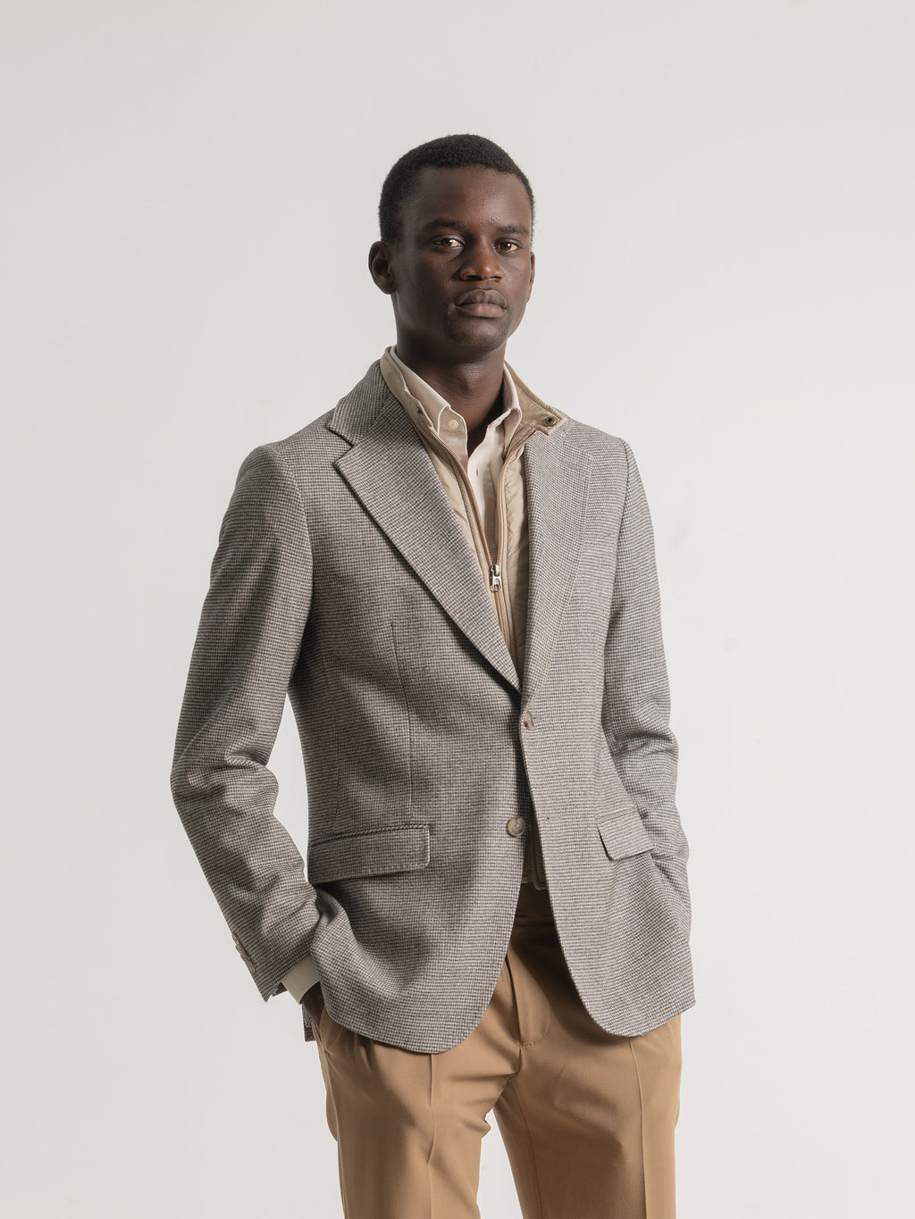 BROWN HOUNDSTOOTH REMOVABLE COLLAR BLAZER