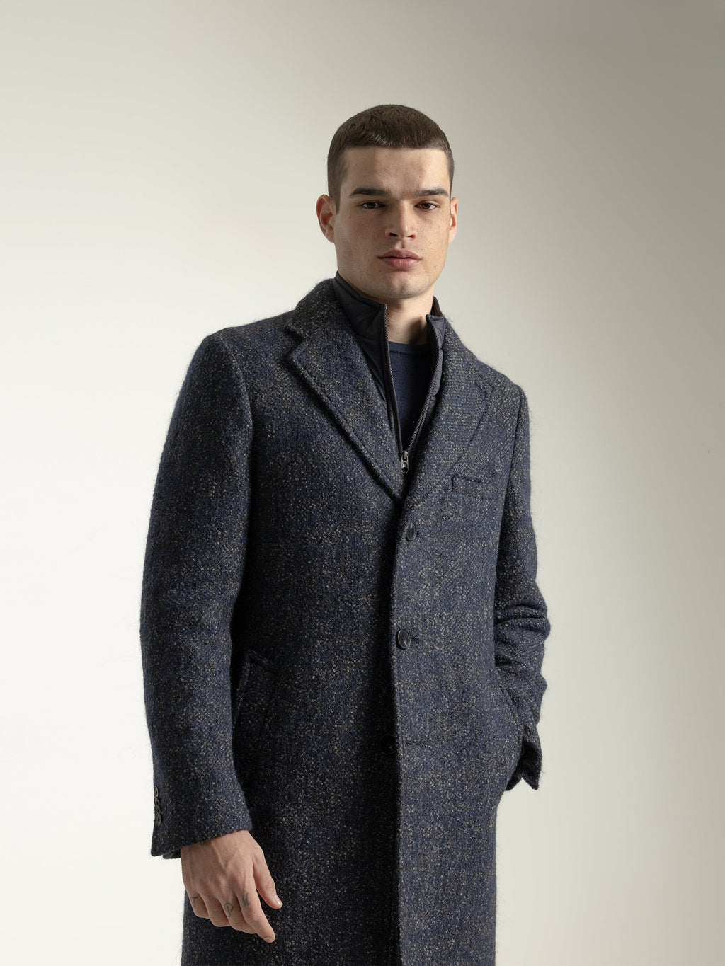 BLUE DETACHABLE COLLAR WOOL COAT