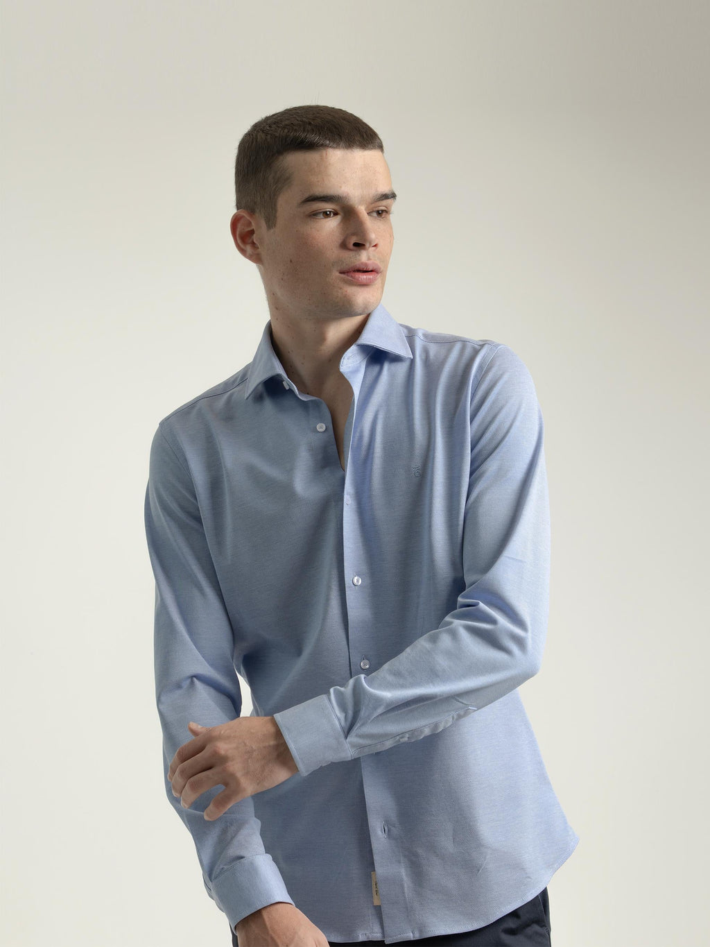 BLUE MICRO STRUCTURE COTTON SHIRT