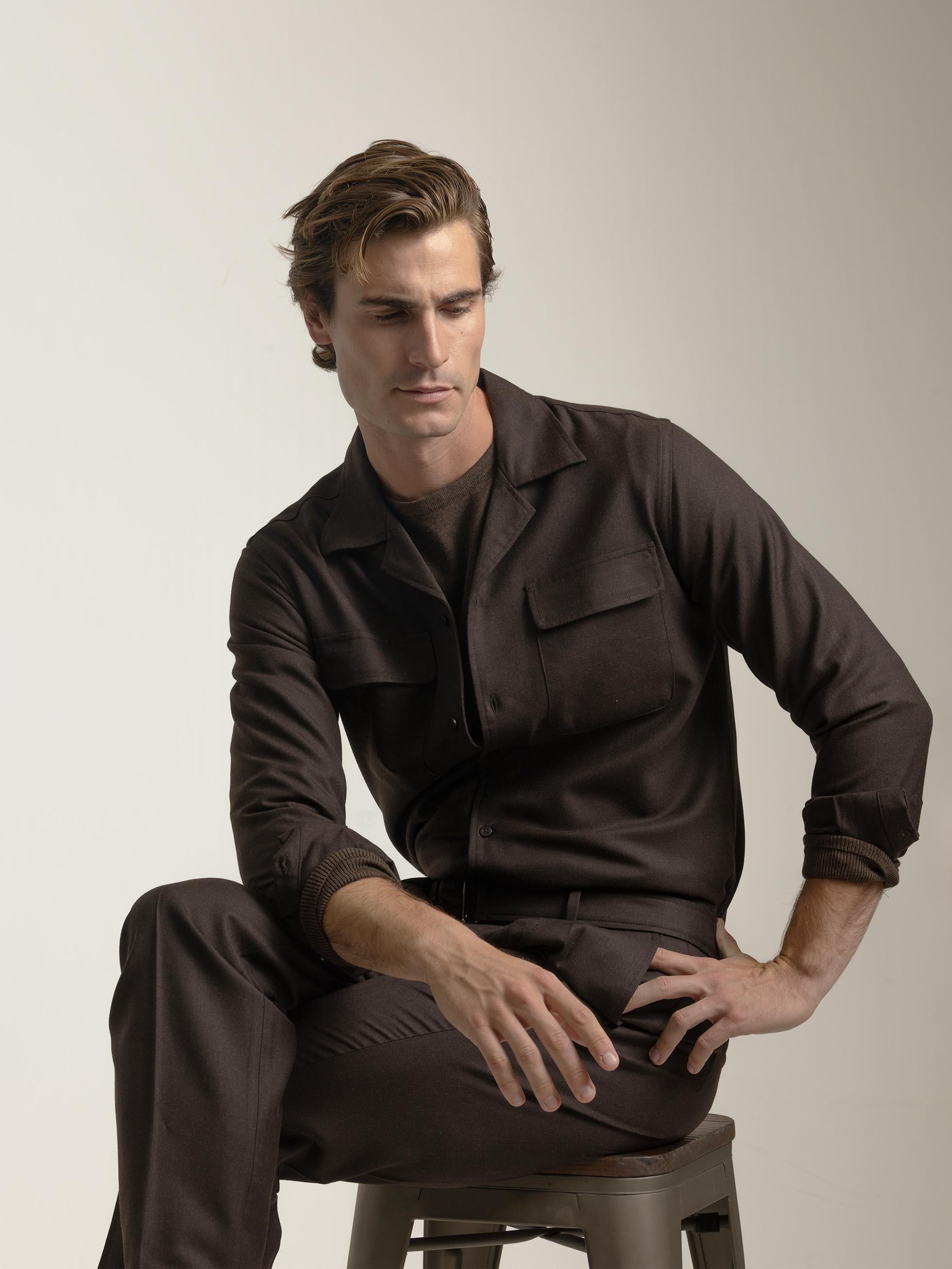 DARK BROWN WOOL SET SHIRT