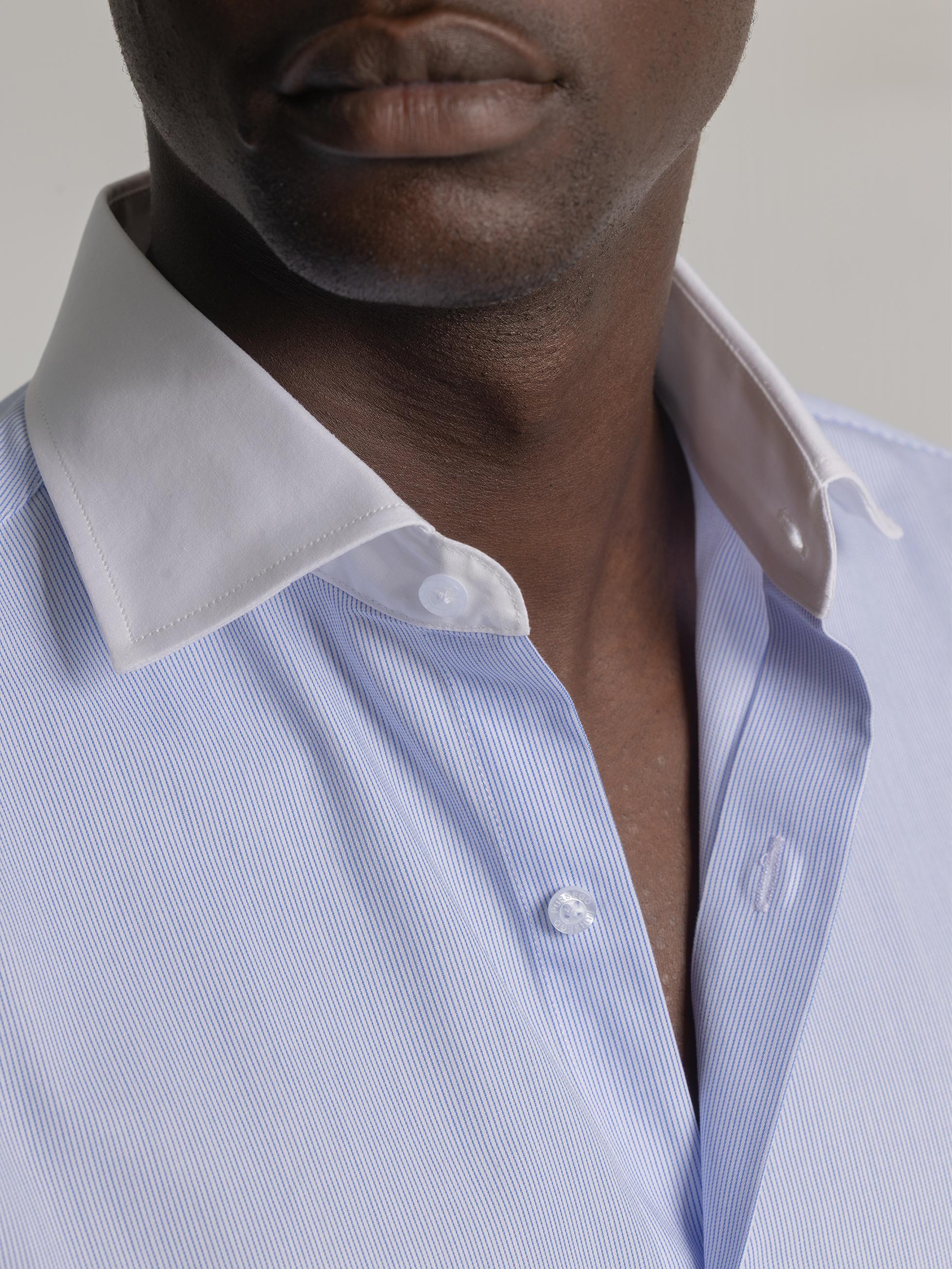 LIGHT BLUE CONTRAST COLLAR STRIPED DRESS SHIRT