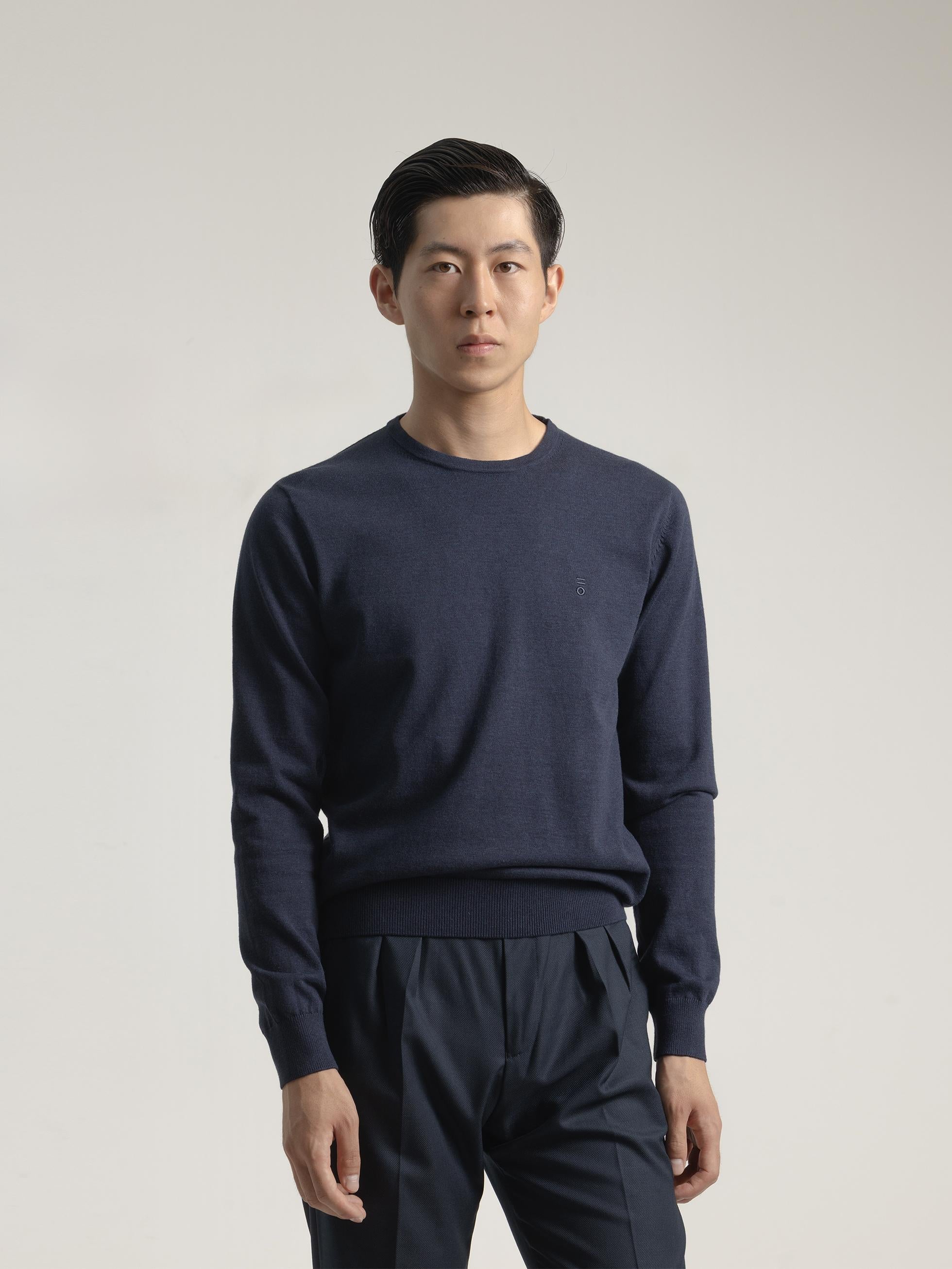 INK BLUE COTTON ROUND NECK SWEATER