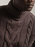 CHOCOLATE HIGH NECK CABLE KNIT SWEATER