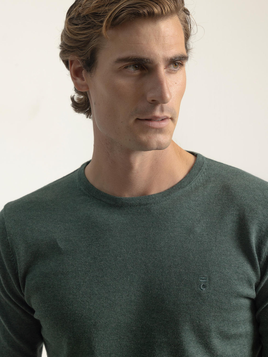 FOREST GREEN COTTON ROUND NECK SWEATER