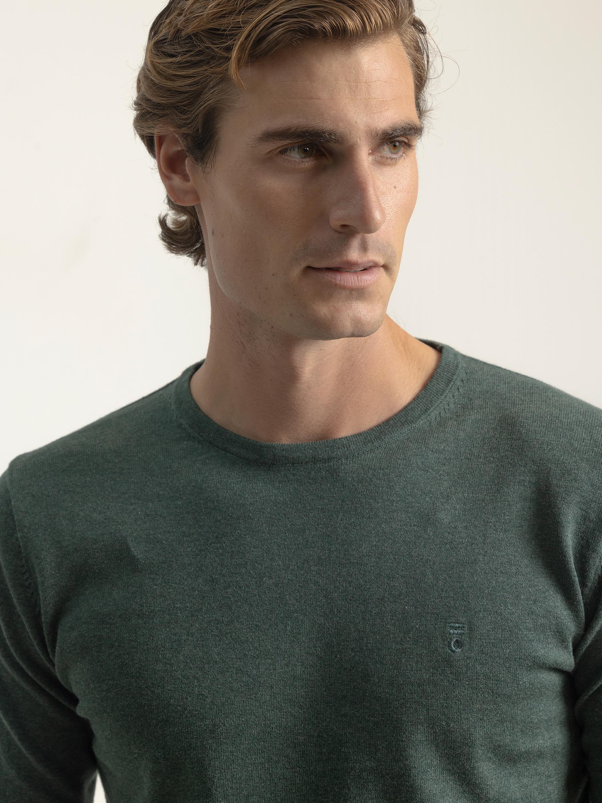FOREST GREEN COTTON ROUND NECK SWEATER