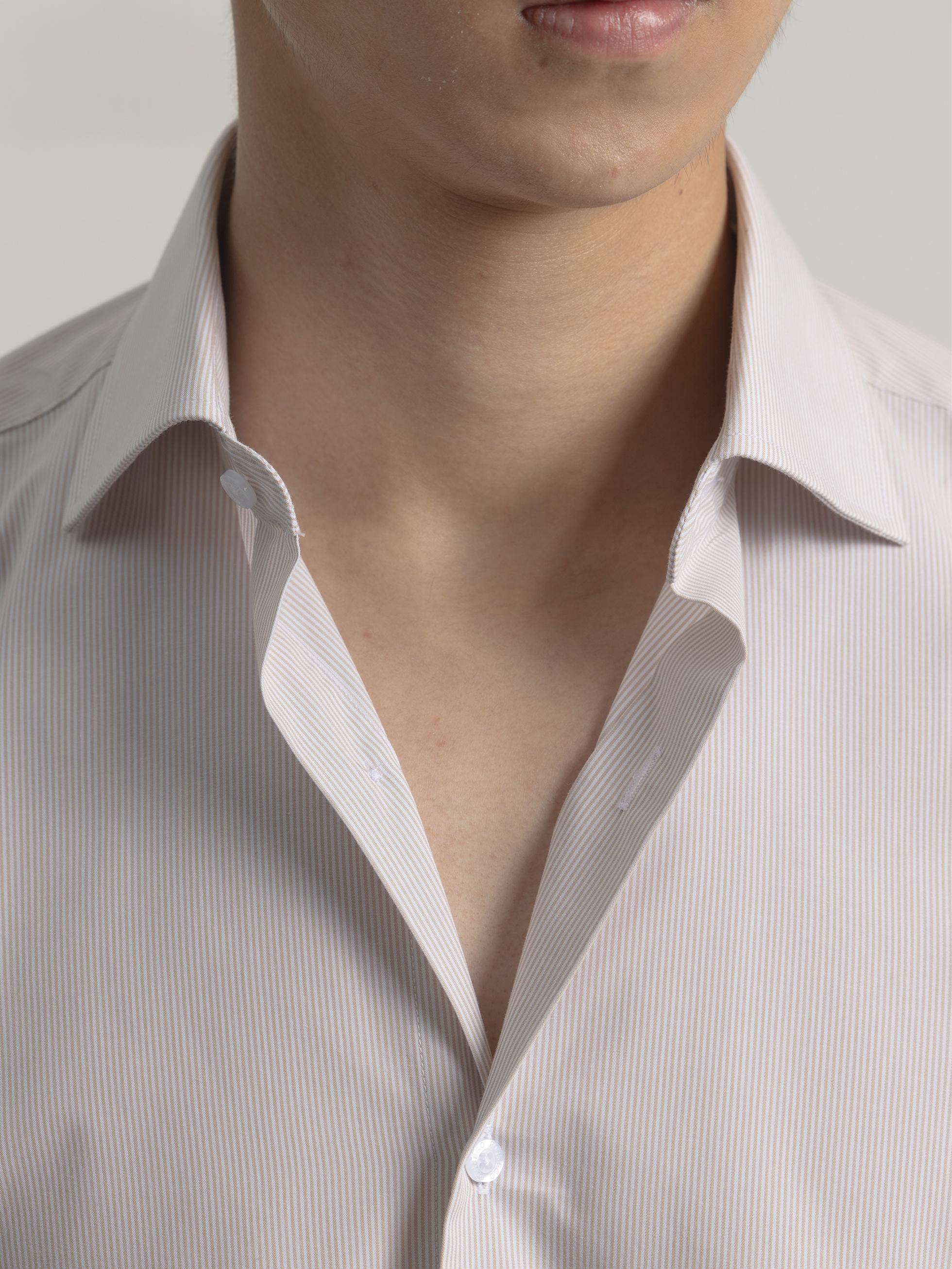 LIGHT BROWN PINSTRIPE DRESS SHIRT