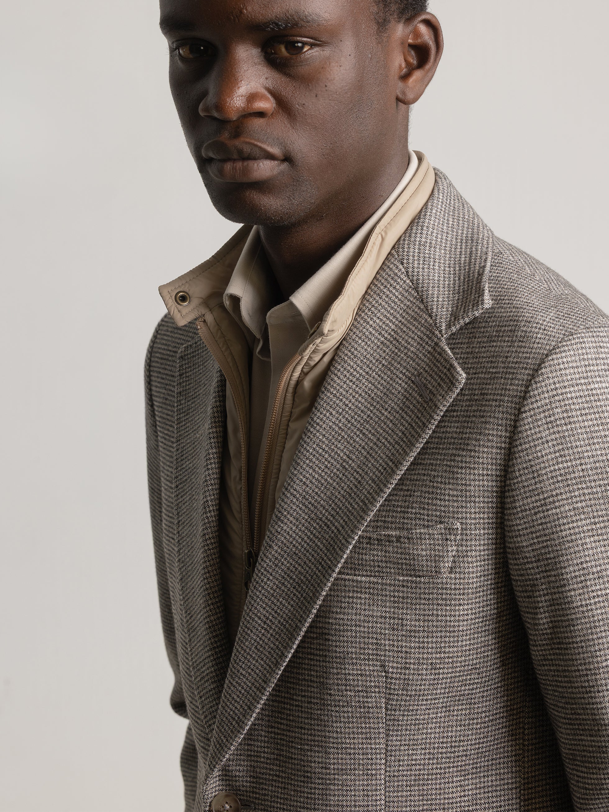 BROWN HOUNDSTOOTH REMOVABLE COLLAR BLAZER