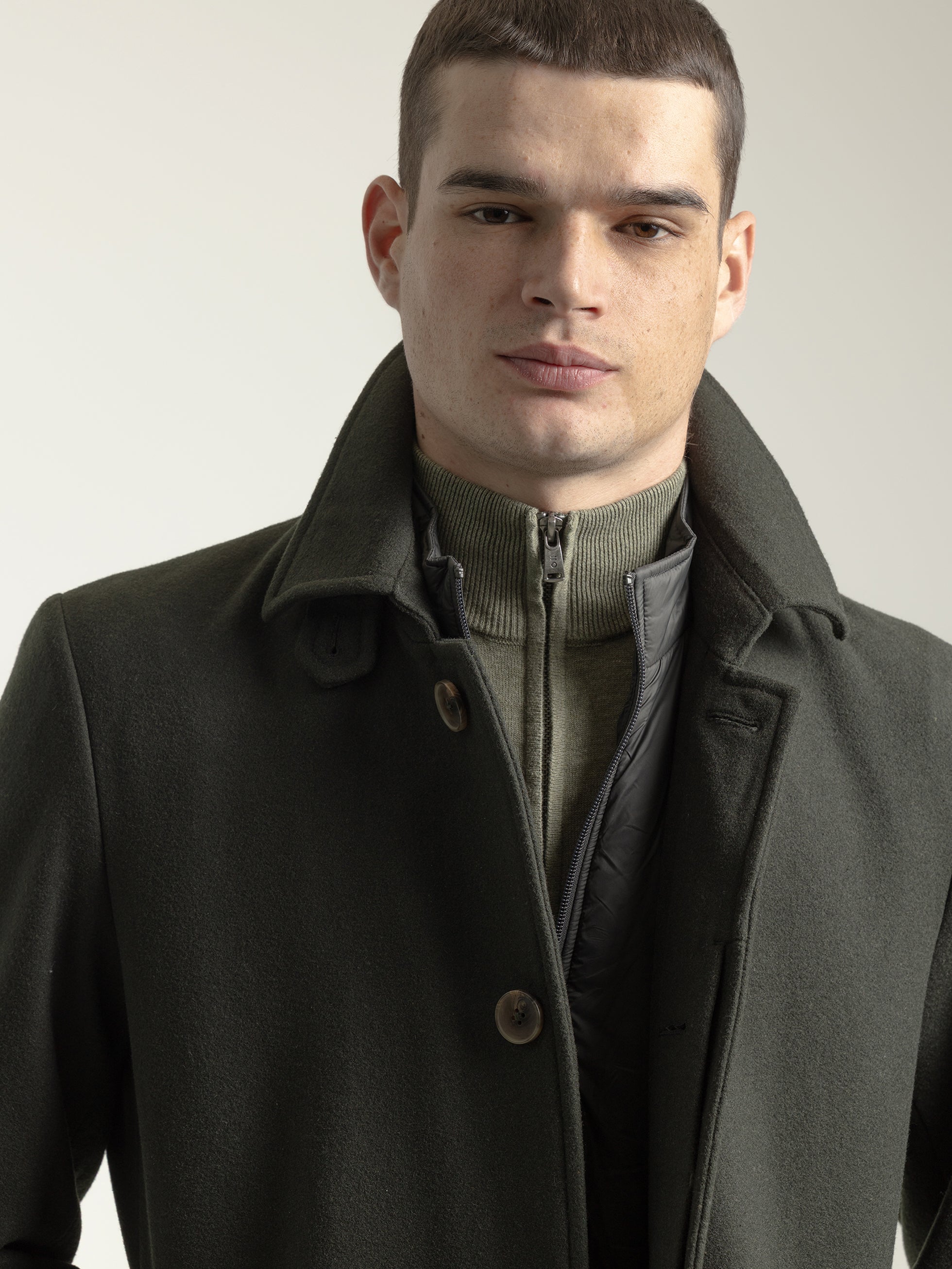 GREEN LODEN WOOL COAT WITH DETACHABLE COLLAR