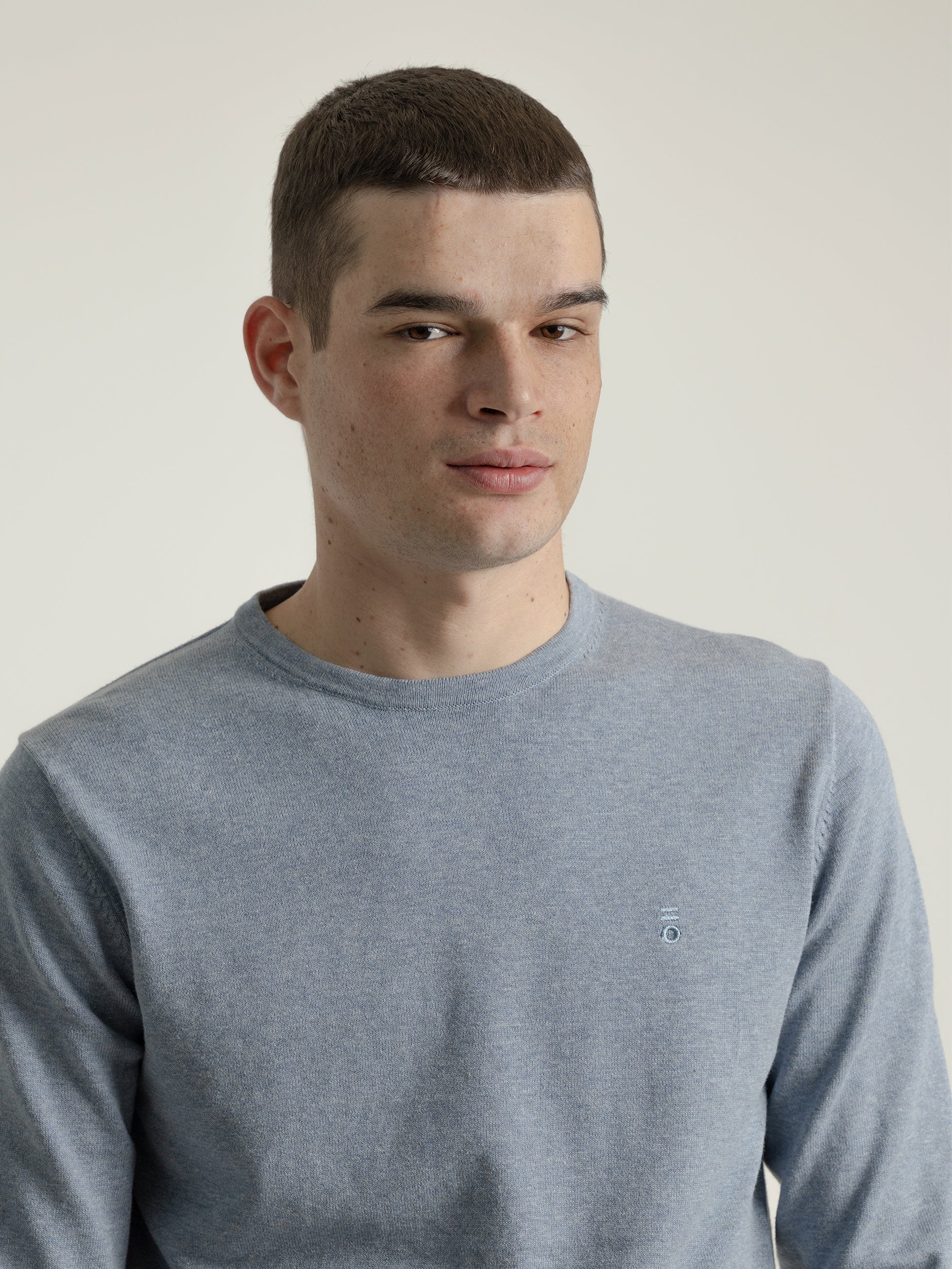 BLUE COTTON ROUND NECK SWEATER