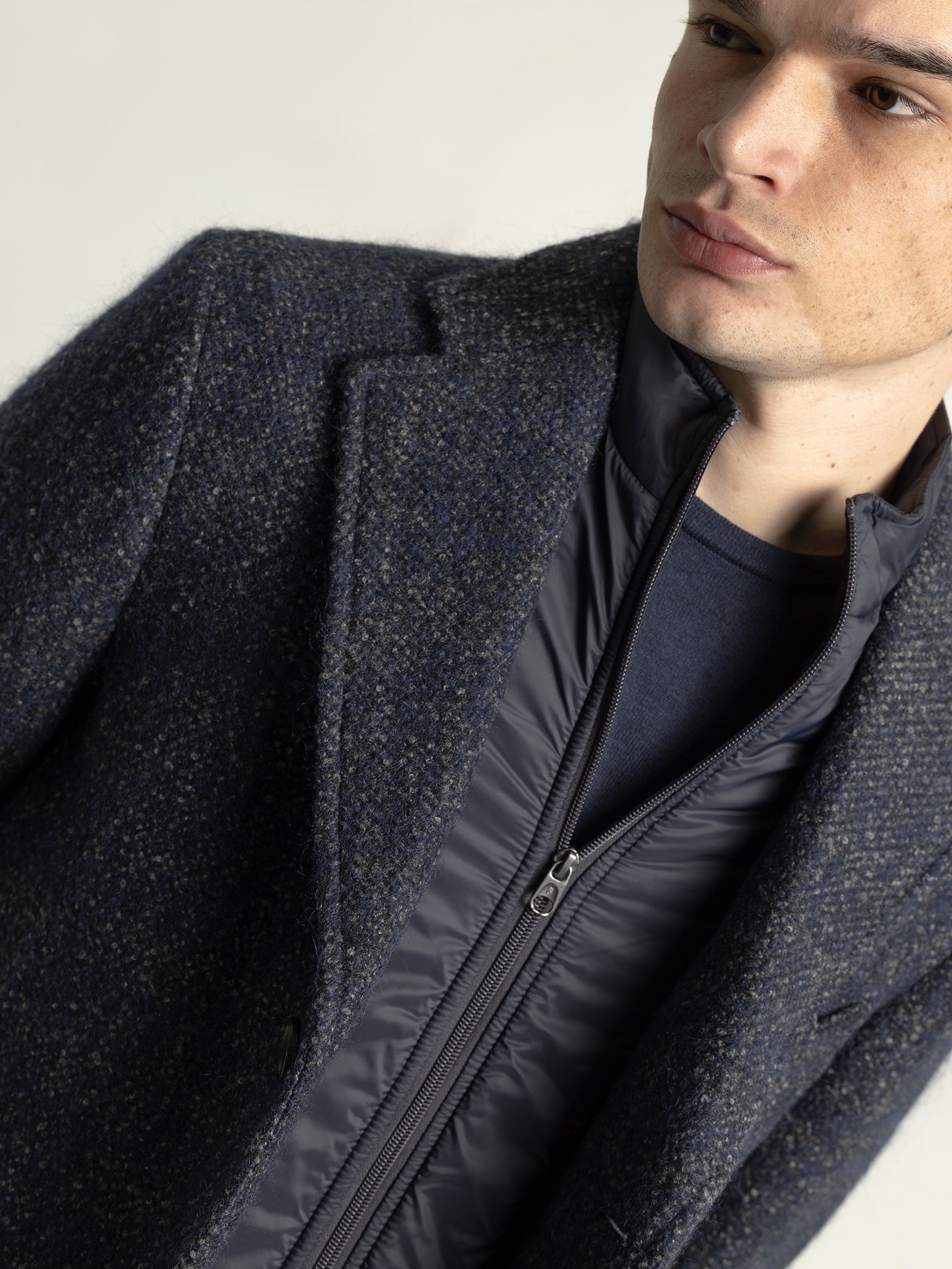 BLUE DETACHABLE COLLAR WOOL COAT