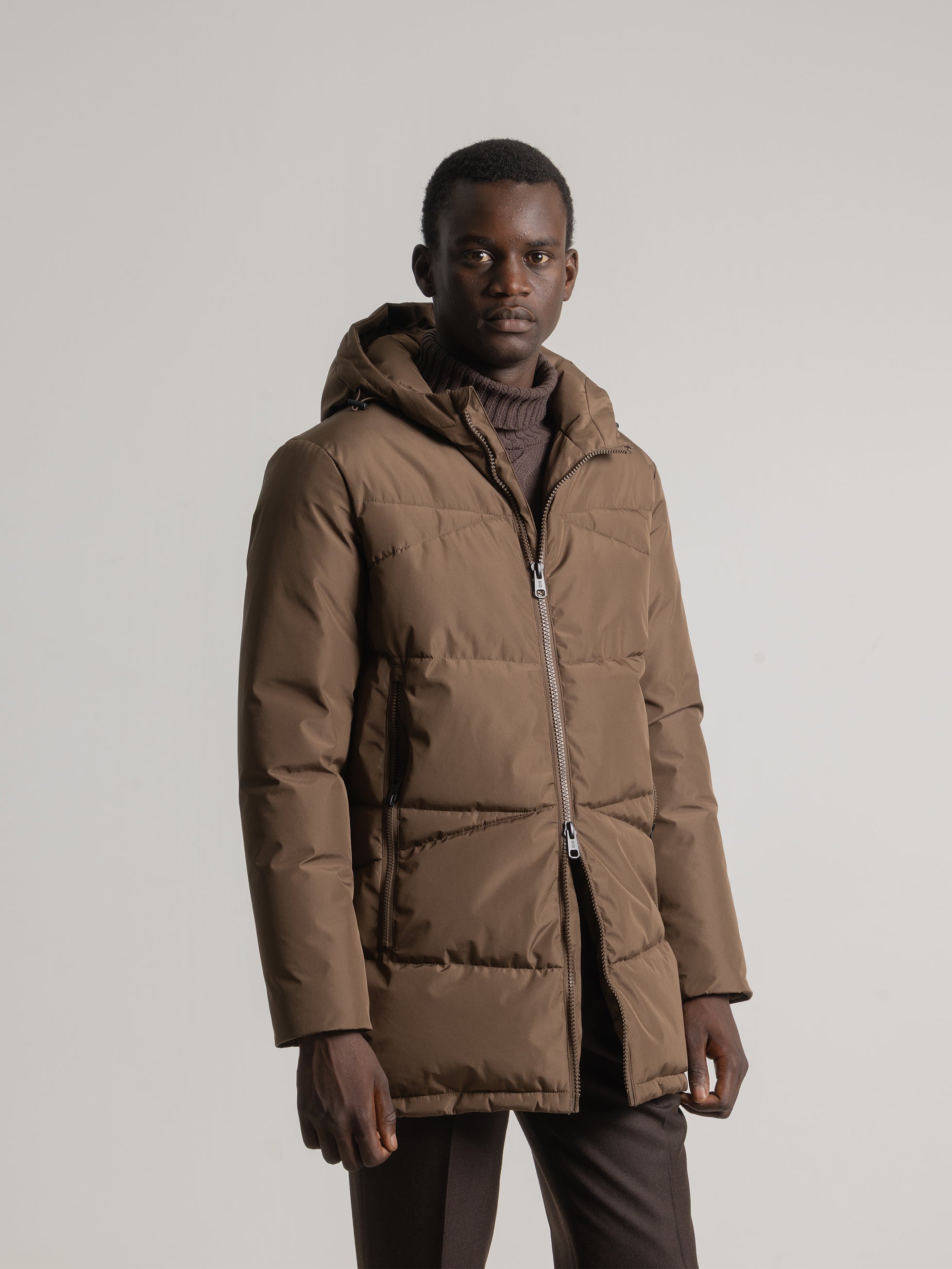 COCOA BROWN PADDED HOODED COAT