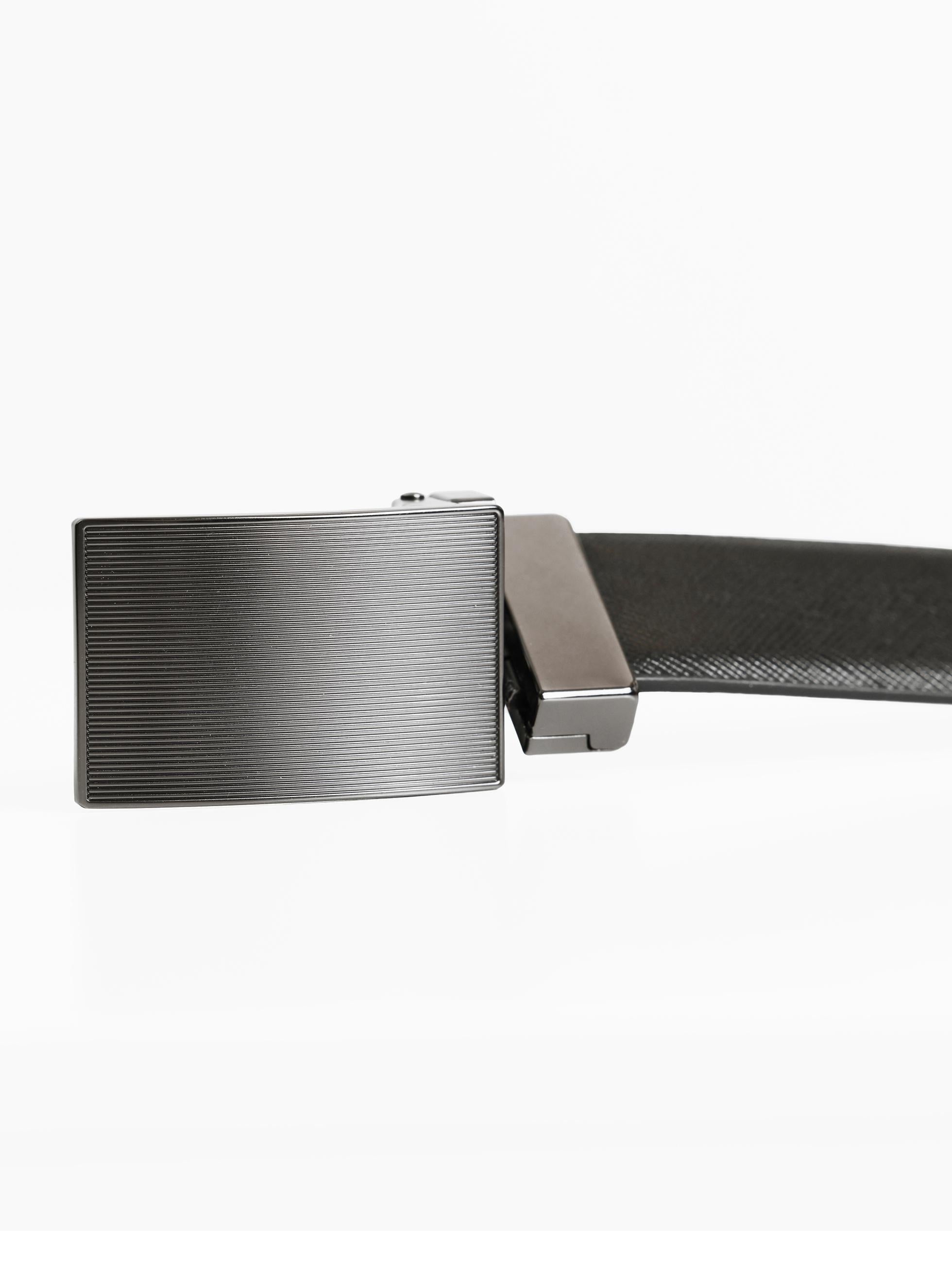 BLACK METAL BUCKLE REVERSIBLE LEATHER BELT