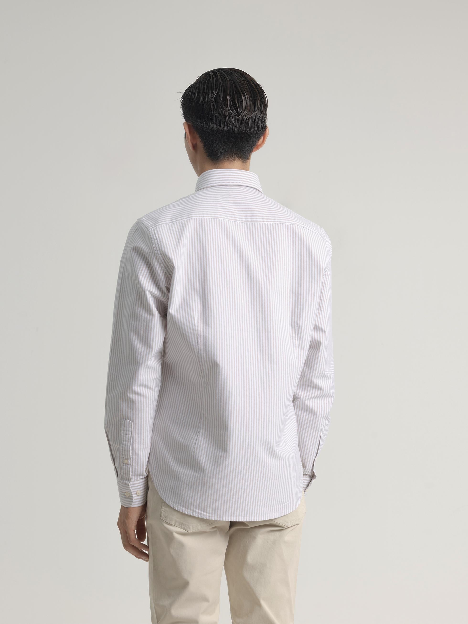 BEIGE COTTON STRIPED OXFORD SHIRT