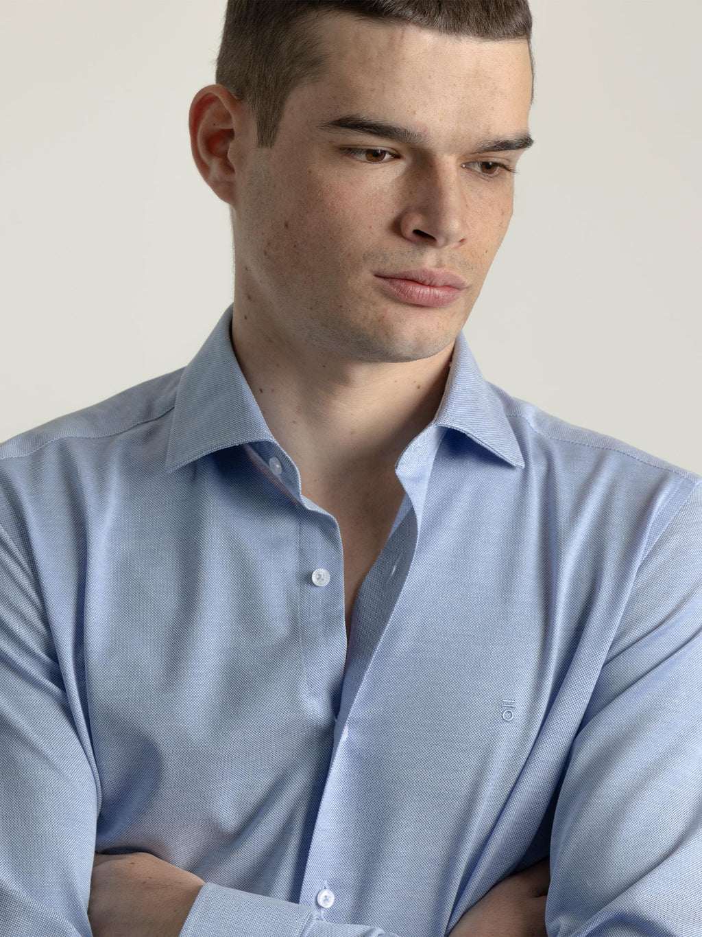 BLUE MICRO STRUCTURE COTTON SHIRT