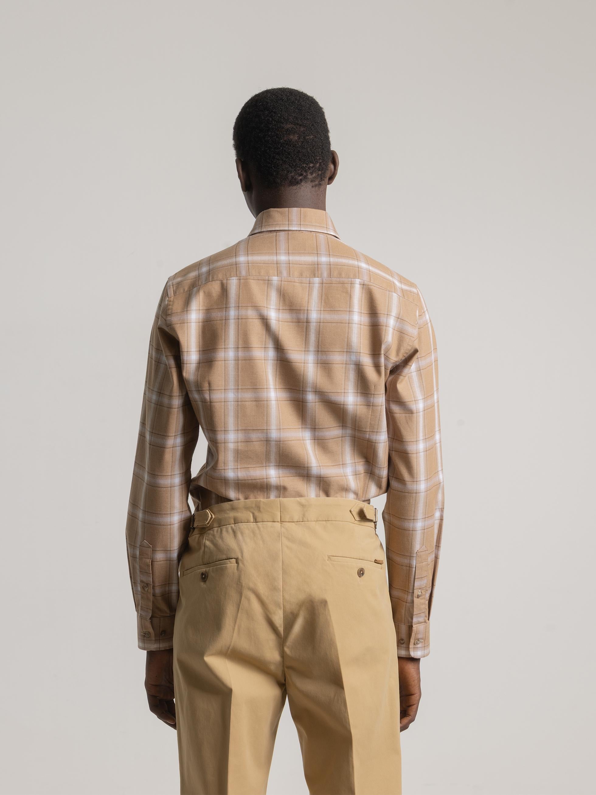 CARAMEL TARTAN CHECK CASUAL SHIRT