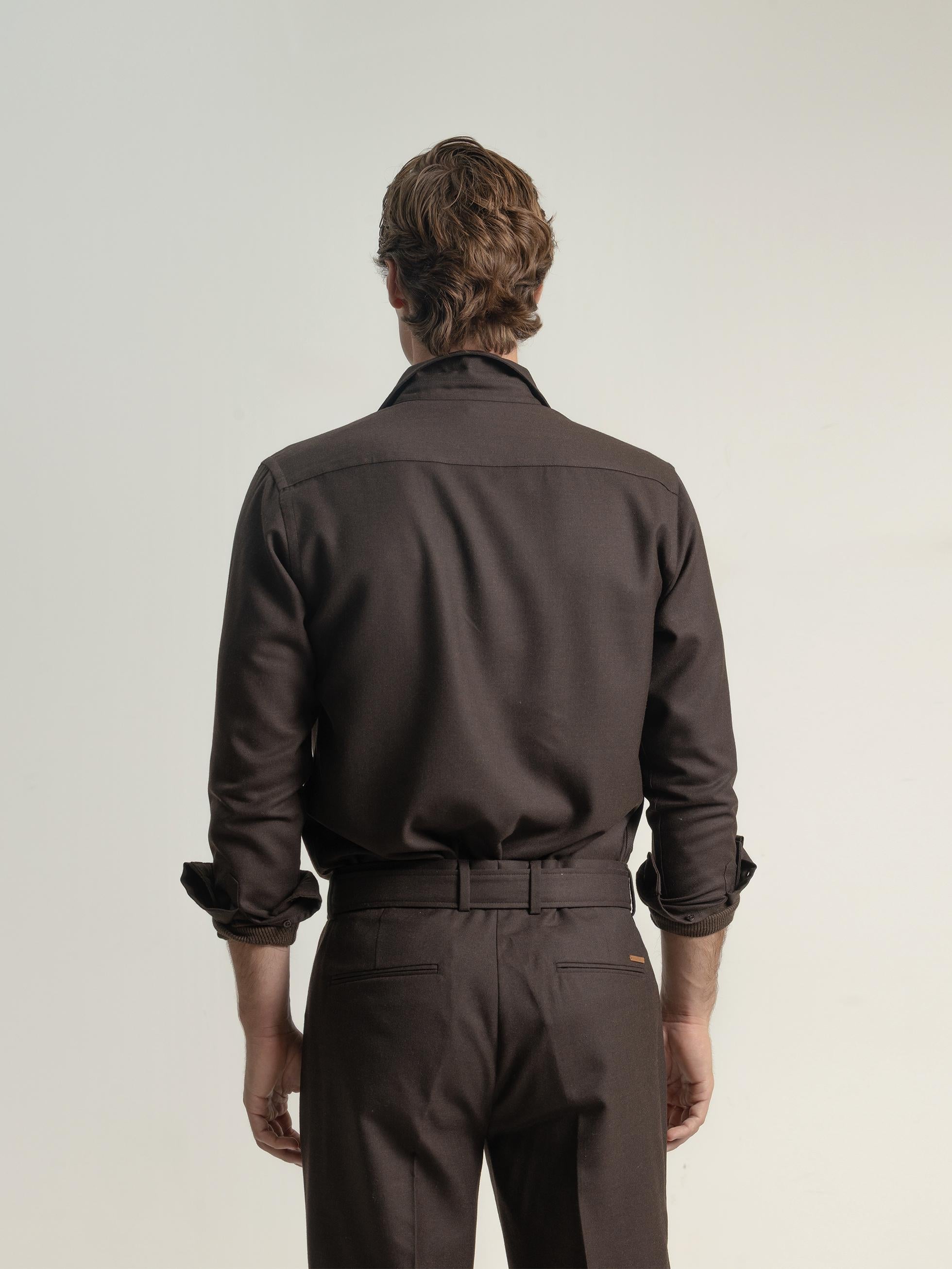 DARK BROWN WOOL SET SHIRT