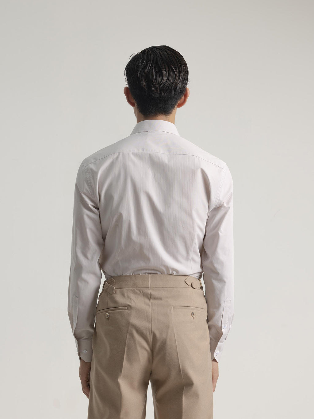 LIGHT BROWN PINSTRIPE DRESS SHIRT