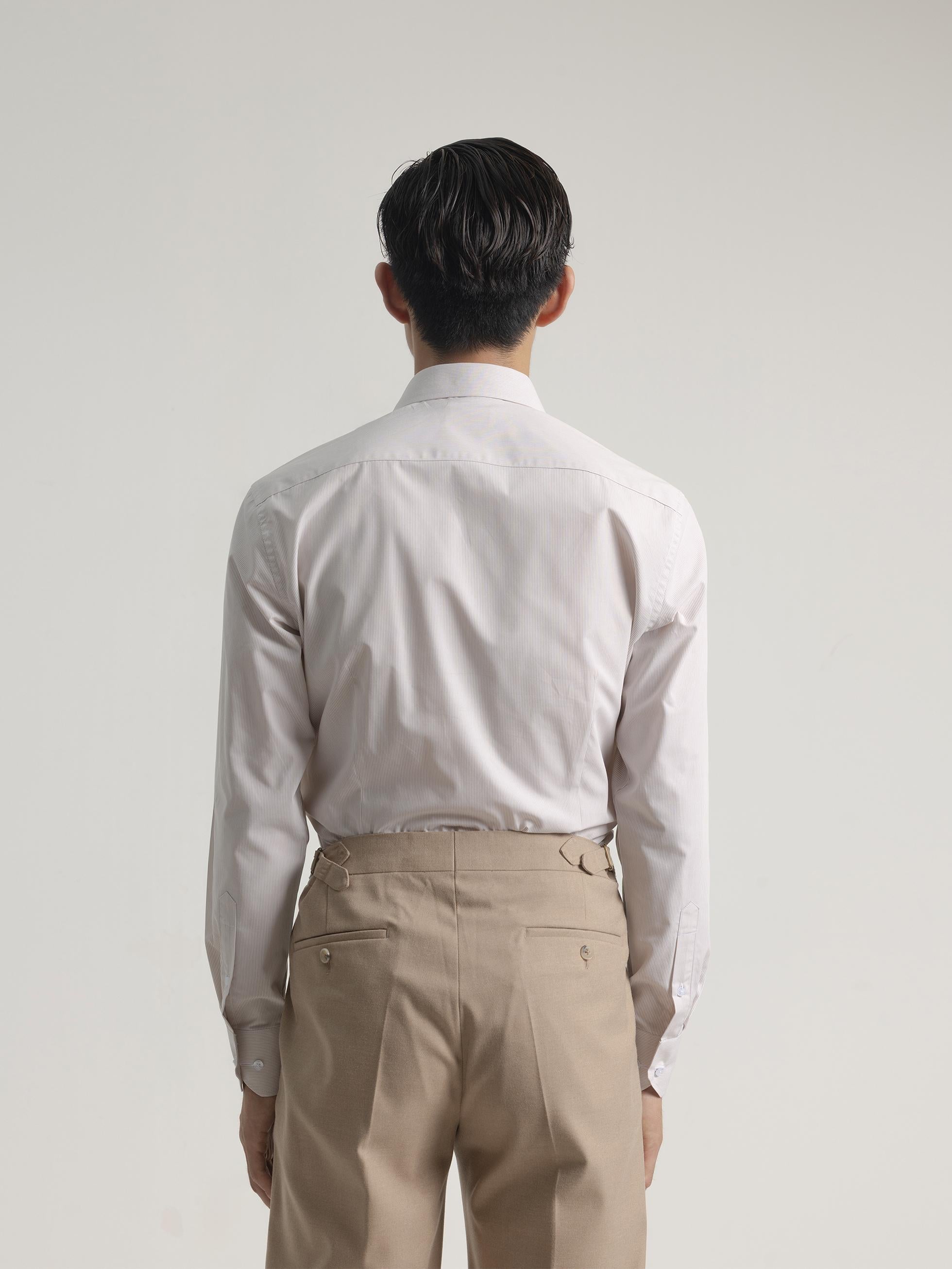 LIGHT BROWN PINSTRIPE DRESS SHIRT