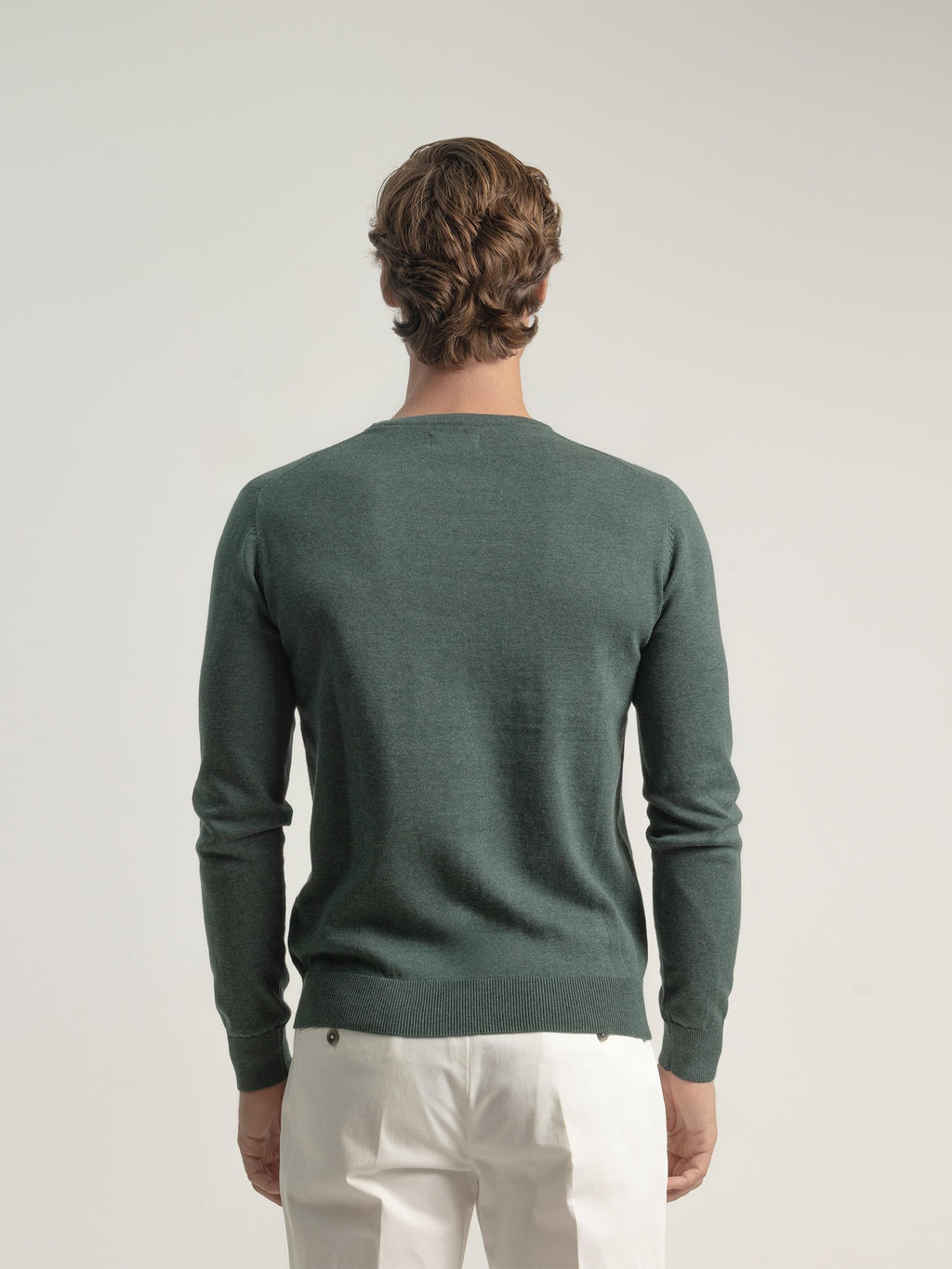 FOREST GREEN COTTON ROUND NECK SWEATER