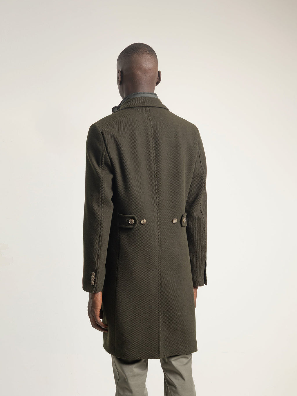 DARK GREEN WOOL COAT WITH DETACHABLE COLLAR